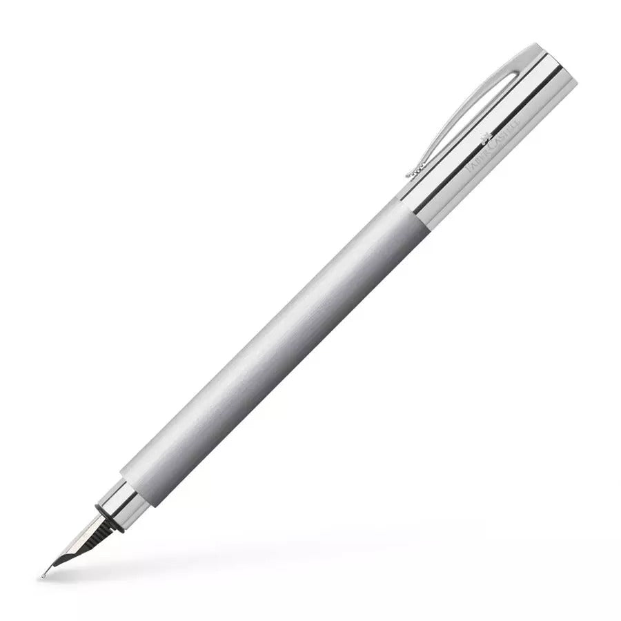 Faber Castell Ambition Stainless Steel Fountain Pen - Medium Nib Luxury Writing Instrument for Professionals & Gift Giving | Office, Business, Calligraphy, Journaling