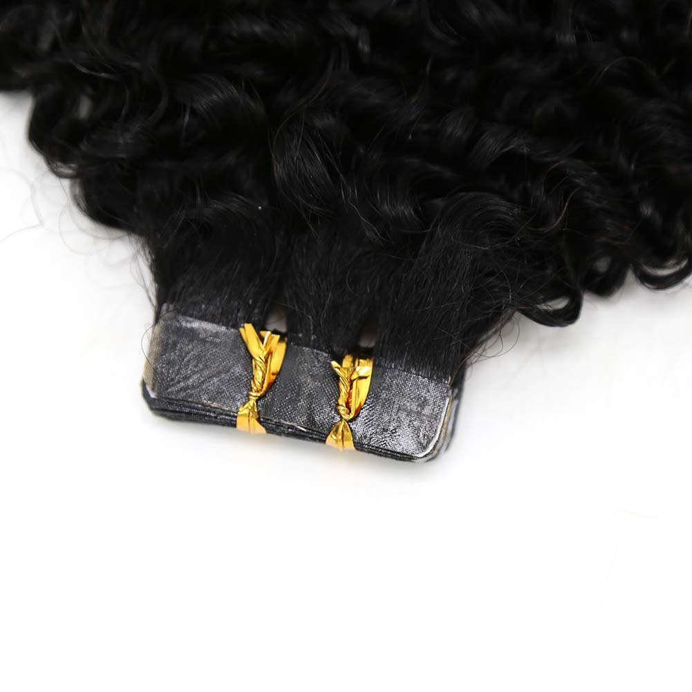 Afro Kinky Curly Tape-In Human Hair Extensions 40pcs 100g - Mongolian Remy Hair, Small Curly Skin Weft, 16inch 1B Natural Black - Perfect for Protective Styles, Wig Making & Everyday Glam