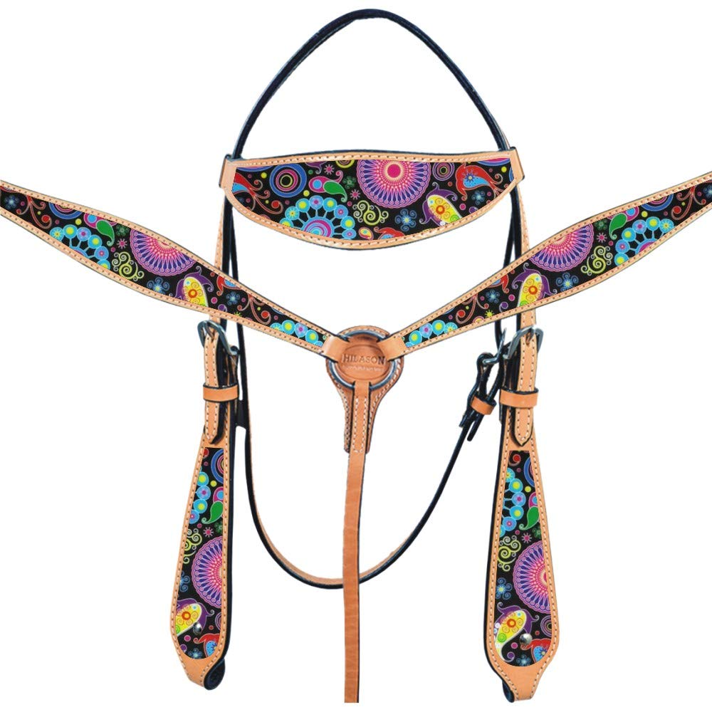 Premium HILASON Western Horse Headstall & Breast Collar Set - Genuine American Leather Tan Tack for Horses - Durable Leather Headstall & Breast Collar Combo - Perfect for Trail Riding, Rodeos & Western Horse Shows