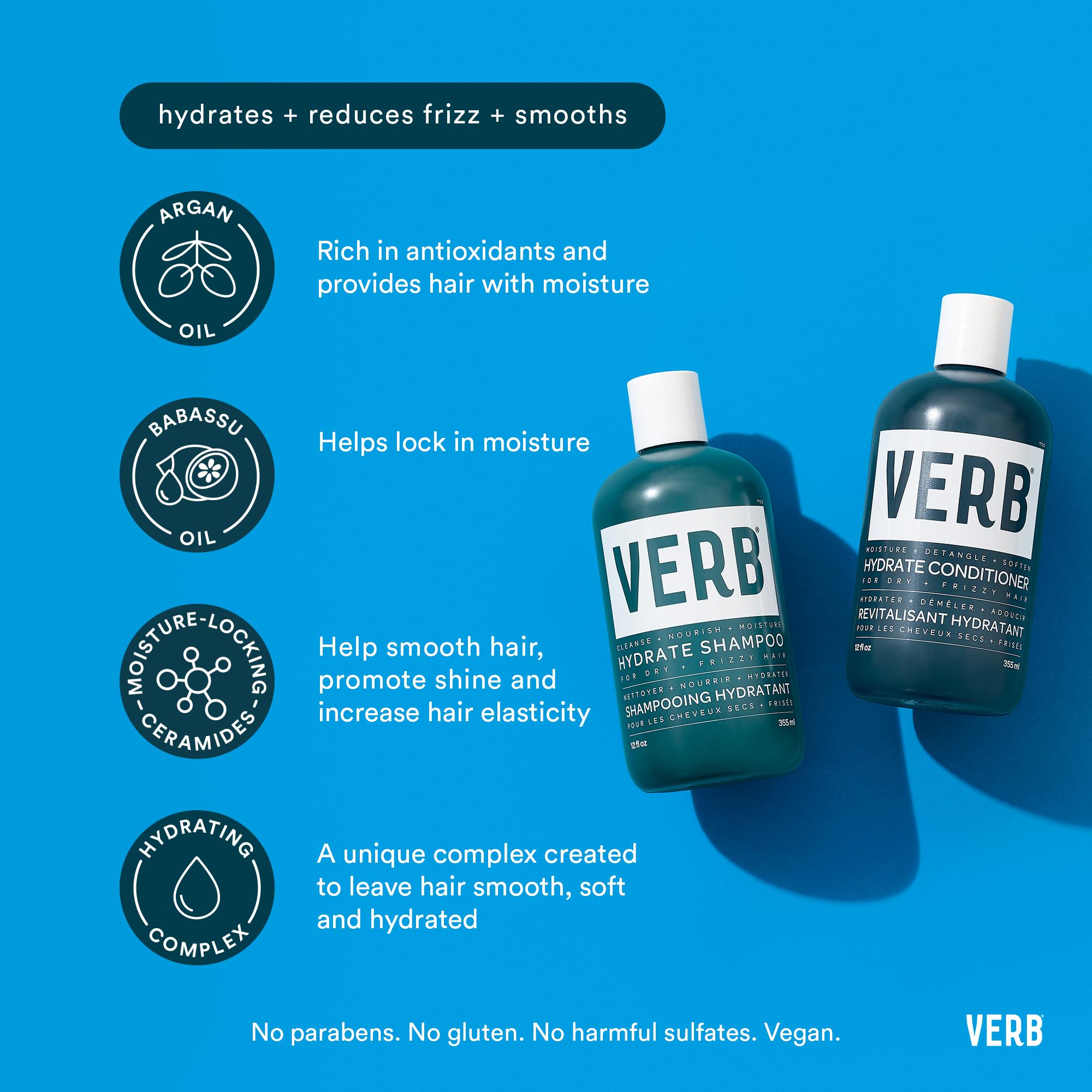 VERB Hydrate Conditioner for Dry Frizzy Hair - Detangling & Frizz Control with Deep Moisture - Perfect for Damaged Hair Repair & Daily Hydration