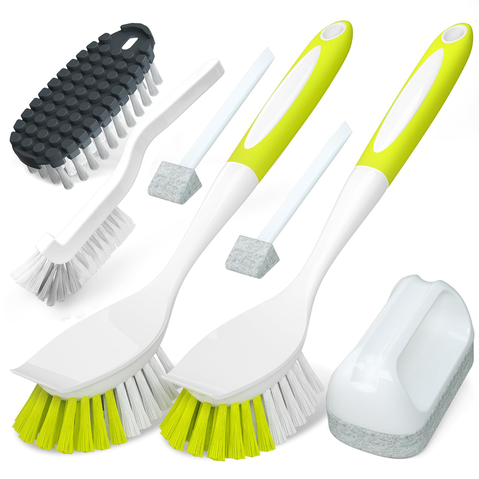 Holikme 7-Piece Dish Cleaning Brush Set - Scouring Pads, Kitchen Scrub Brushes & Flexible Cleaning Tools for Pots, Pans, Sinks | Durable & Ergonomic Design for Effortless Dishwashing (Yellow) - Perfect for Daily Kitchen Cleaning & Tough Stain Removal