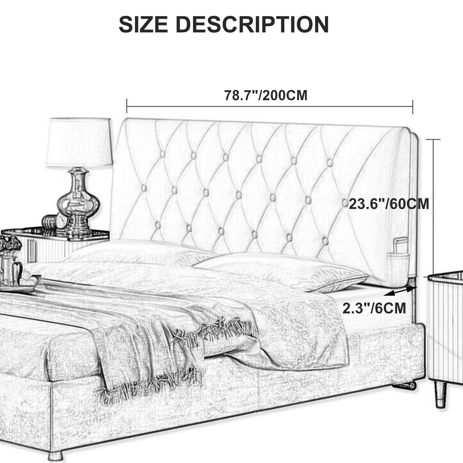 King Size Upholstered Headboard with Tufted Buttons - 78.7