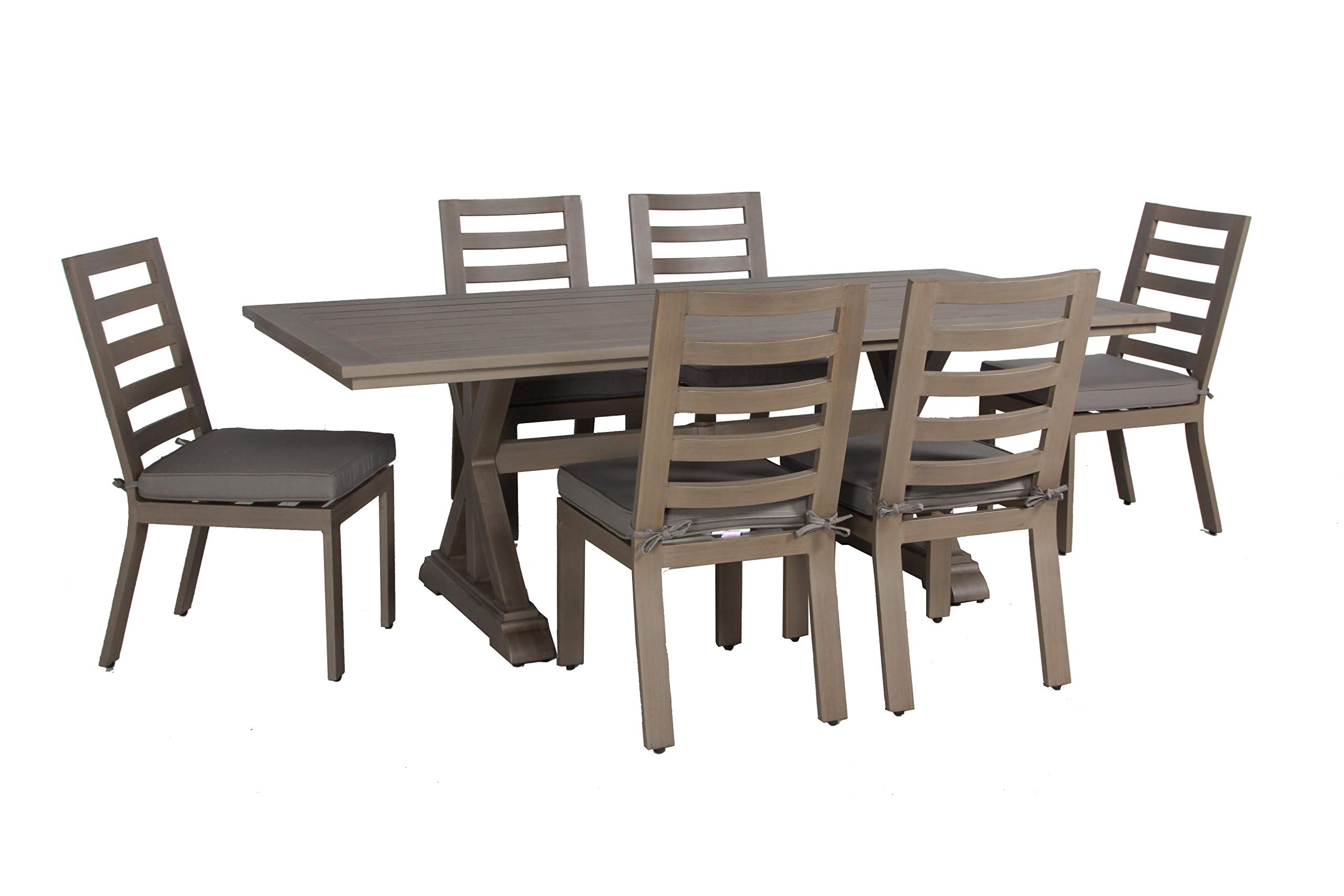 Envelor Aruba 7-Piece Outdoor Dining Set - Aluminum Frame Patio Furniture with Spectrum Grey Sunbrella Cushions - Perfect for Backyard, Poolside & Garden Entertaining