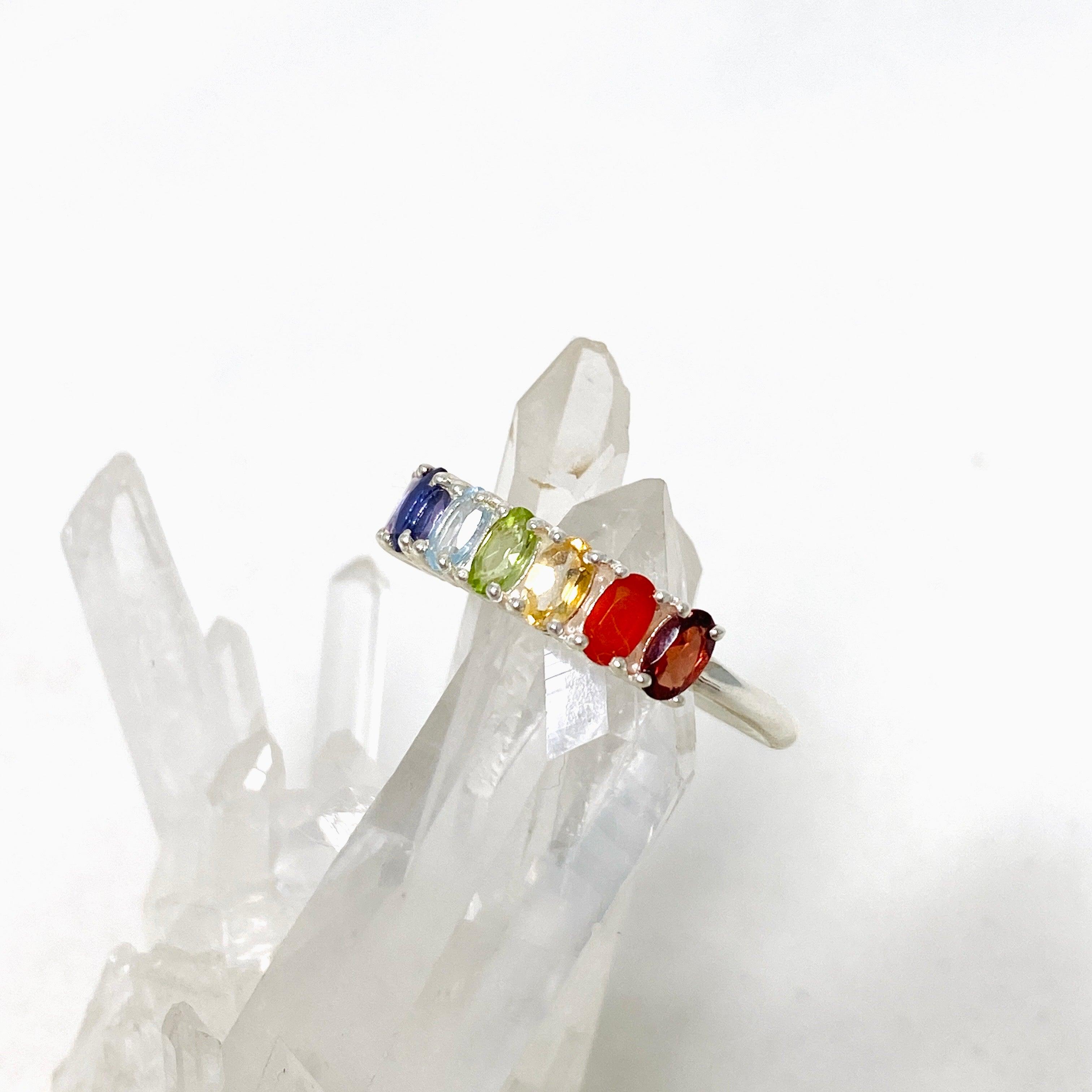 Chakra Healing Ring R4177 - Spiritual Energy Balance Jewelry for Meditation, Yoga & Positive Vibes