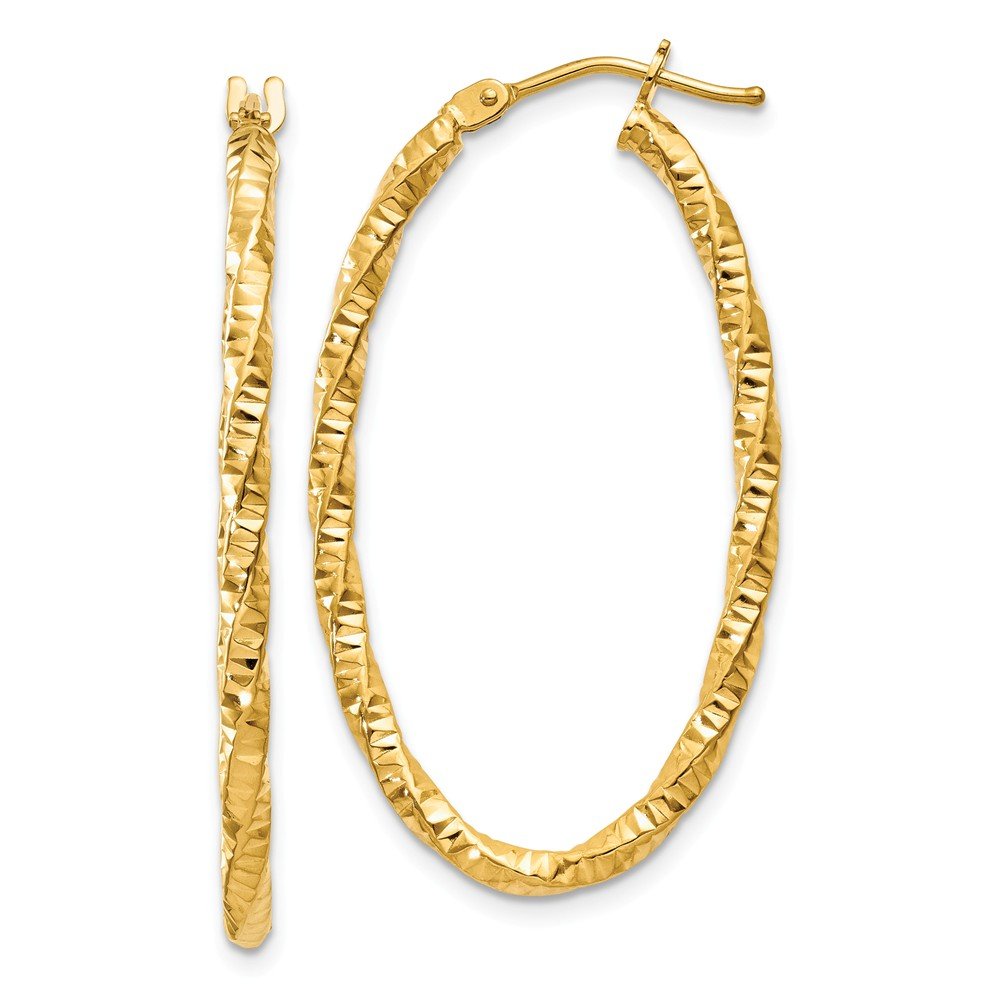 14K Yellow Gold Textured Oval Hoop Earrings for Women - 15mm x 2mm Lightweight Dainty Everyday Jewelry - Perfect for Work, Date Night & Special Occasions