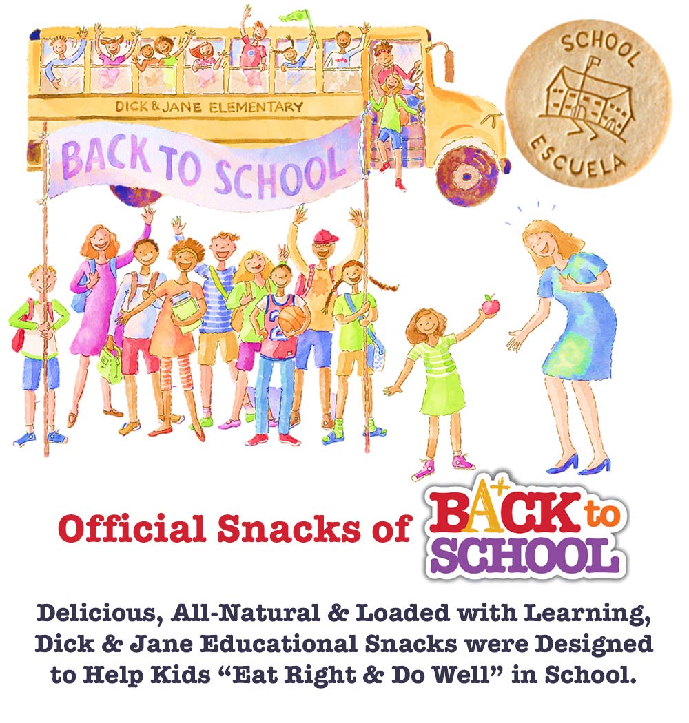 Dick & Jane Bilingual Educational Snacks (English & Spanish) - 120 Bags with Numbers 1-10 & 50 Vocabulary Words | Fun Learning Snacks for Kids, Classroom Treats & Homeschool Supplies
