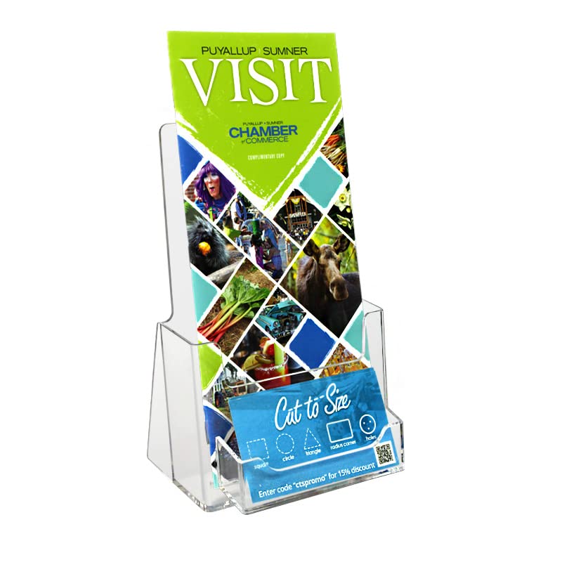 24 Pack Tri-Fold Brochure Holder with Business Card Slot - Clear Acrylic Display Stand for Restaurants, Hotels & Retail Stores - SOURCEONE.ORG
