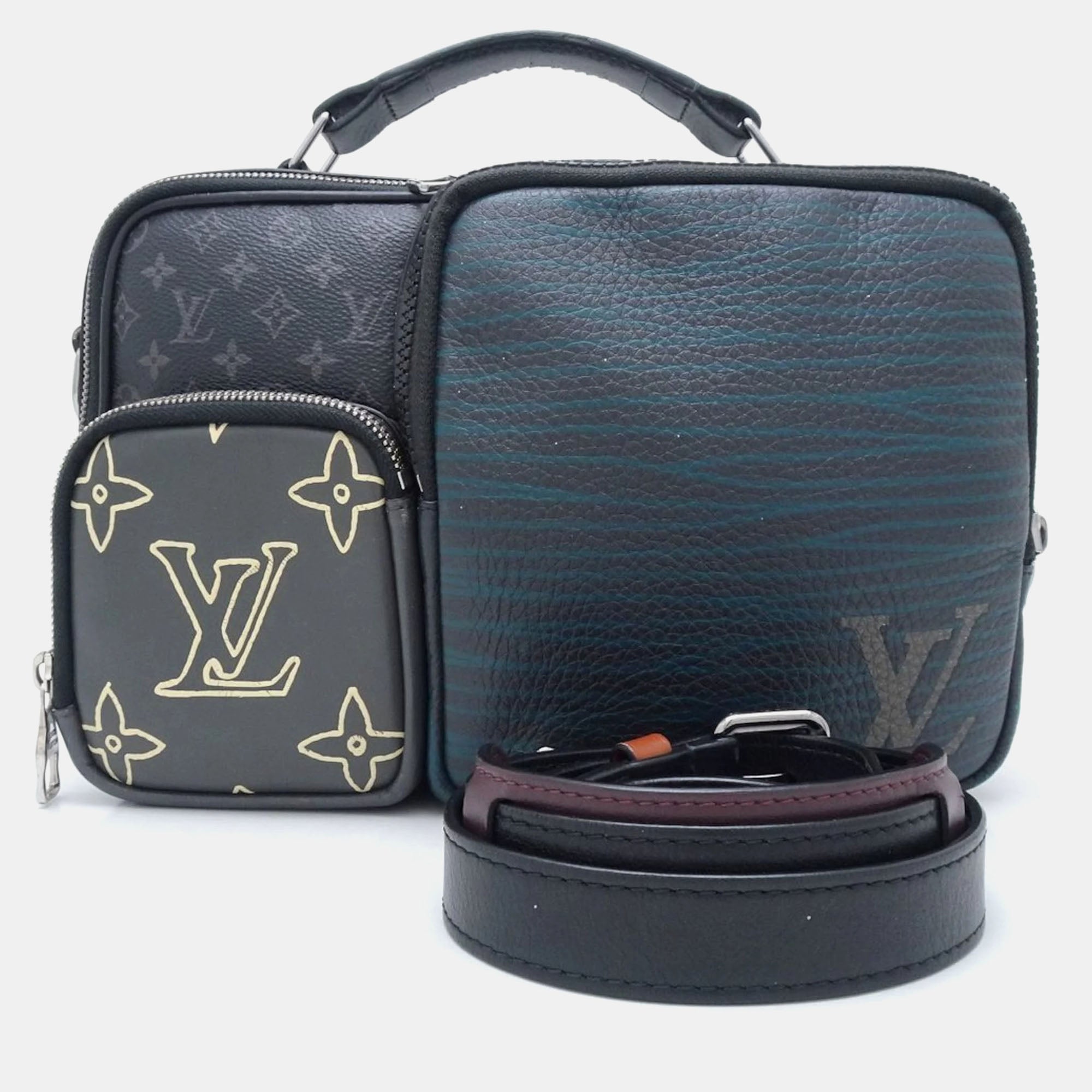 Stylish Black Canvas & Leather Monogram Eclipse Patchwork Messenger Bag for Men & Women - Perfect for Work, Travel, and Everyday Use