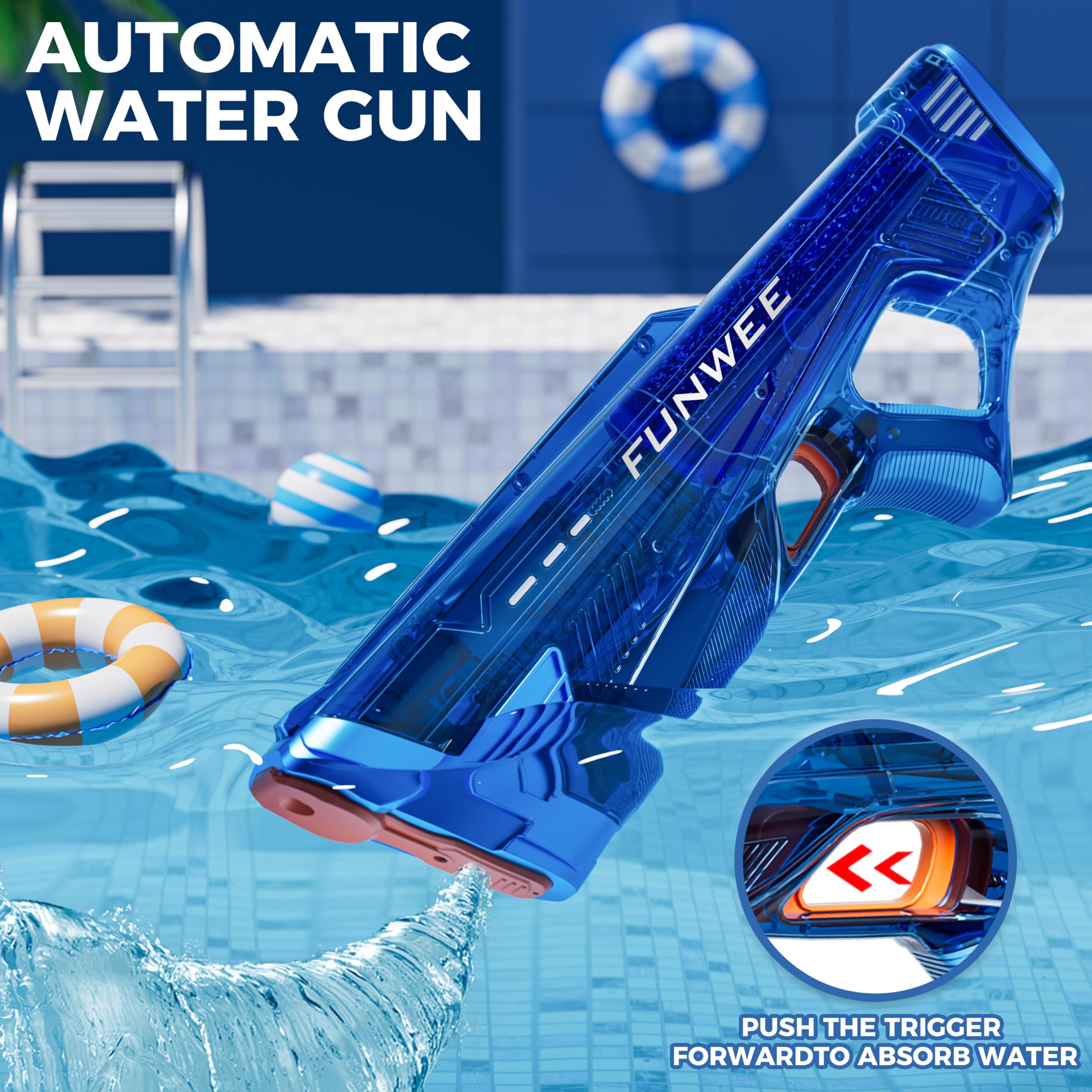 2 Pack High-Powered Automatic Electric Water Guns for Adults & Kids - Long Range 28-32 FT, 100 Shots, Rechargeable Water Blaster (Transparent Black+Blue) - Perfect for Pool Parties, Beach Games & Summer Outdoor Activities