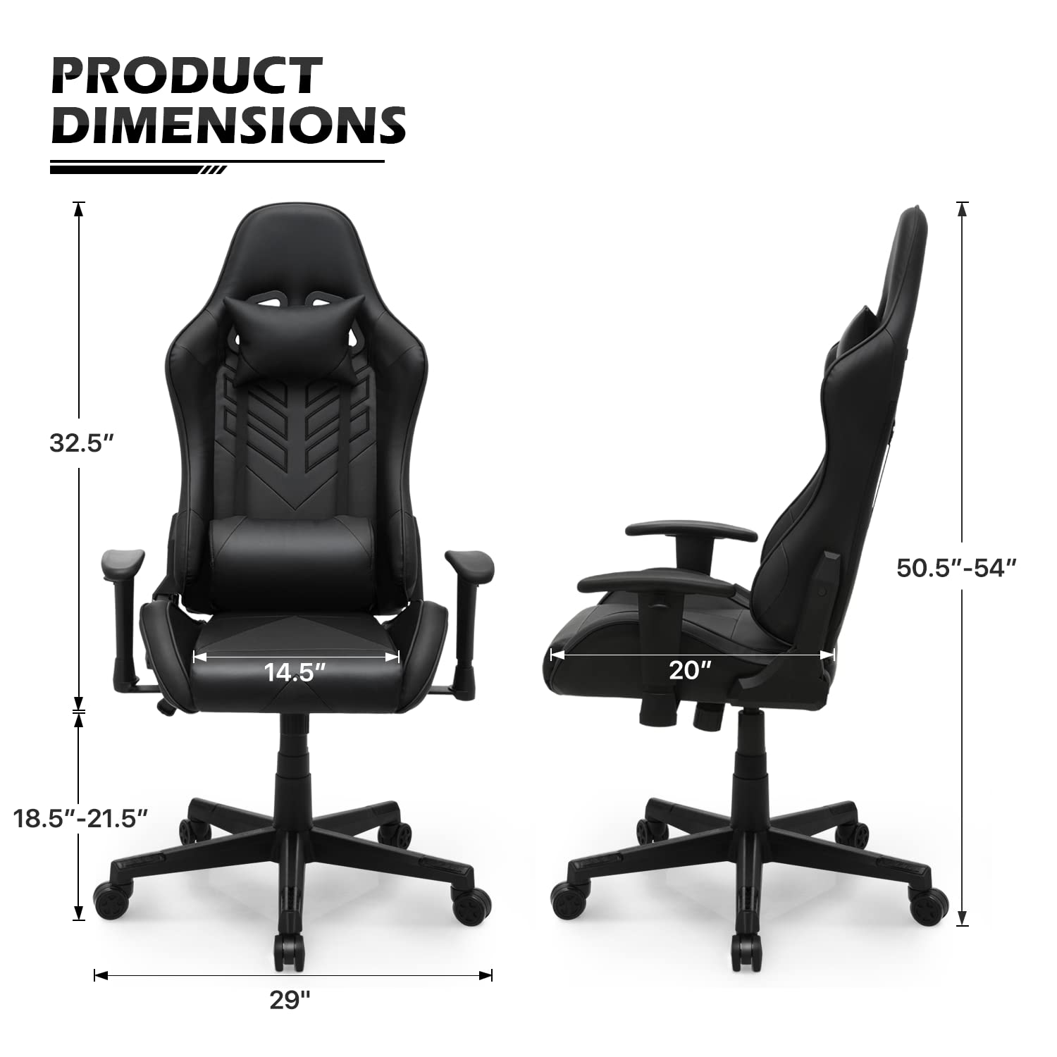 MoNiBloom Ergonomic Gaming Chair - High Back Office Chair with Adjustable Headrest & Lumbar Support, PU Leather Racing Style Computer Chair with Height Adjustment & Recline Function for Adults & Teens (Black) - Perfect for Home Office, Gaming Setup & Workstation Comfort