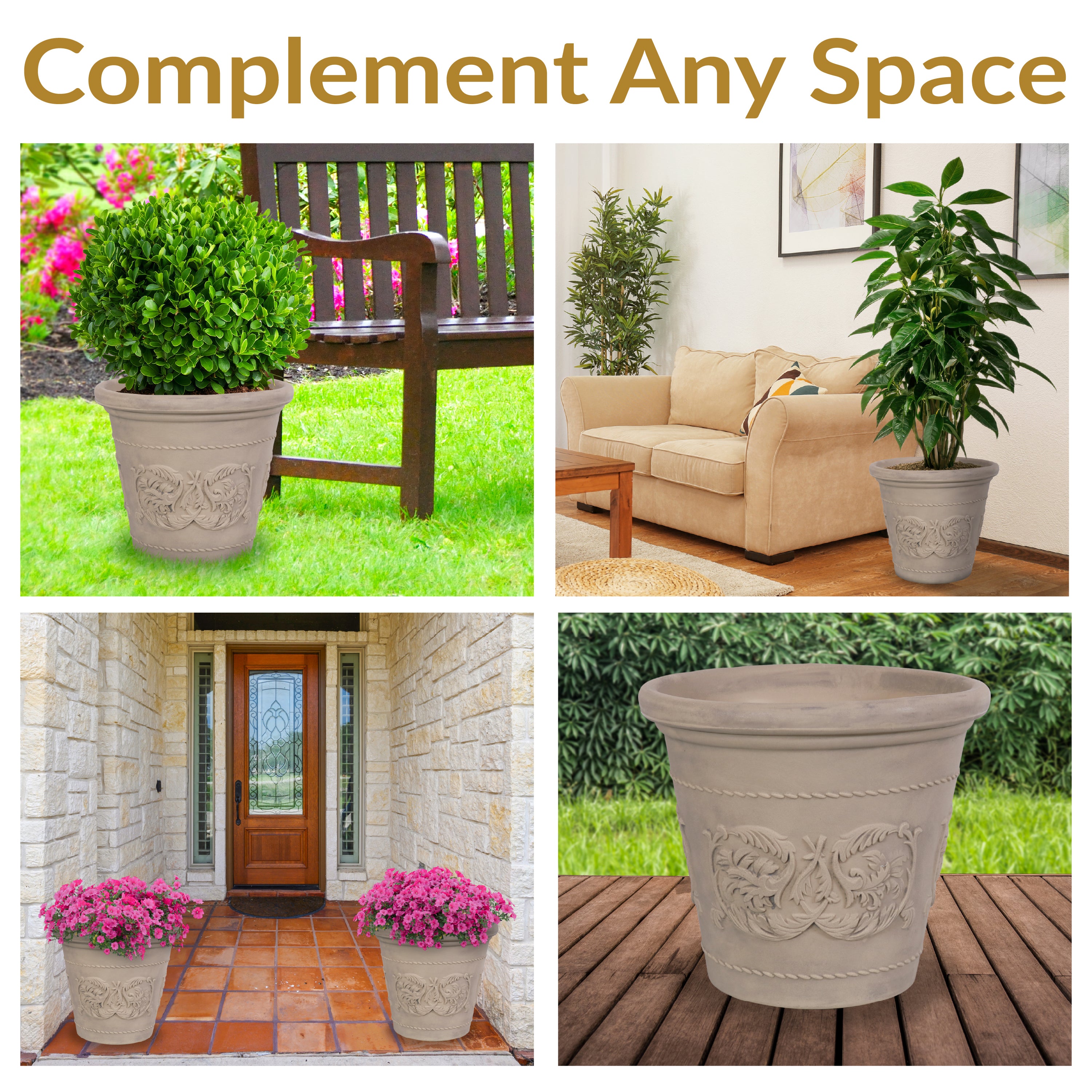 Sunnydaze Arabella Polyresin Outdoor Flowerpot Planter - Decorative Garden Planter for Patio, Porch & Yard - Weather-Resistant & Durable Design
