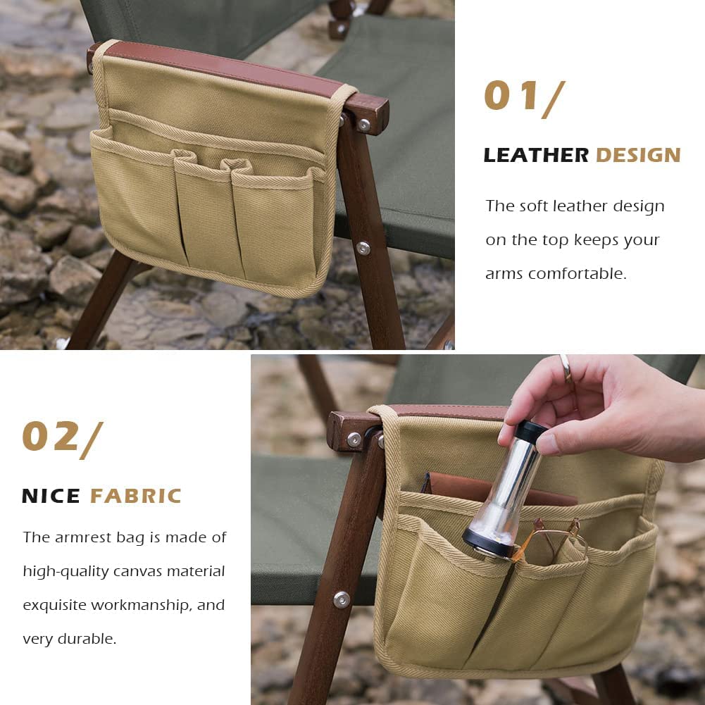 Buyter Armrest Pouch Organizer - Chair Side Storage Bag with 1 Large & 3 Small Pockets for Recliner, Couch, Sofa & Beach Chairs (Khaki) - Perfect for Living Room, Patio & Outdoor Relaxation