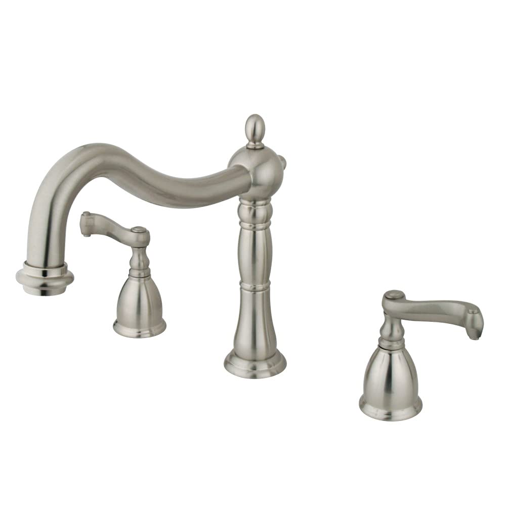 Kingston Brass KS1348FL Heritage Roman Tub Faucet with Metal Lever Handle - Brushed Nickel Finish for Vintage Bathroom & Luxury Bathtub Installation