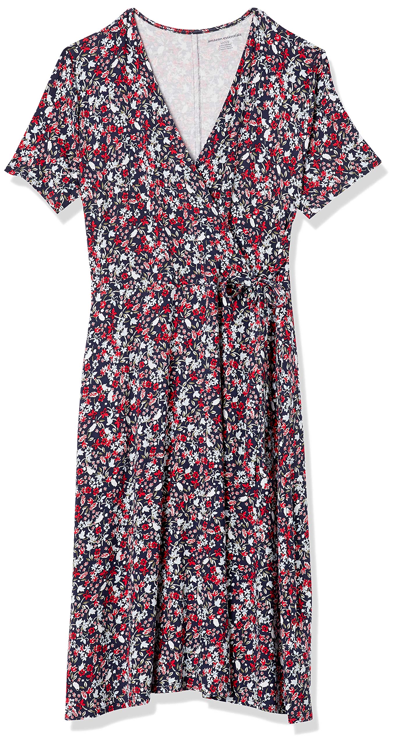 Amazon Essentials Women's Short Sleeve Faux-Wrap Dress - Flattering Casual & Office Wear for Women | Perfect for Work, Date Night & Summer Outings