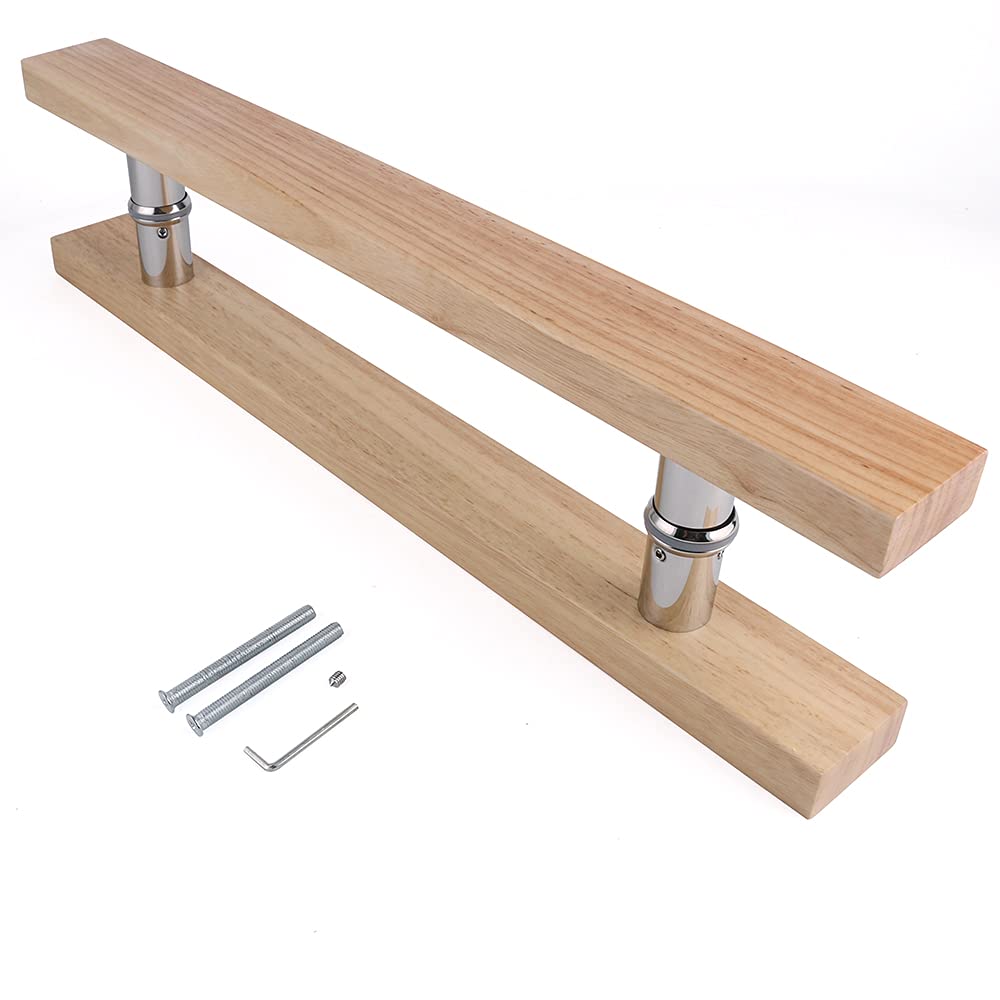 24 Inch Oak Wood Front Door Handle Set with Free Custom Logo - Closet Handle & Push Pull Design - Glass Pulls (600mm, Wood Color) for Home, Office & Cabinet Doors