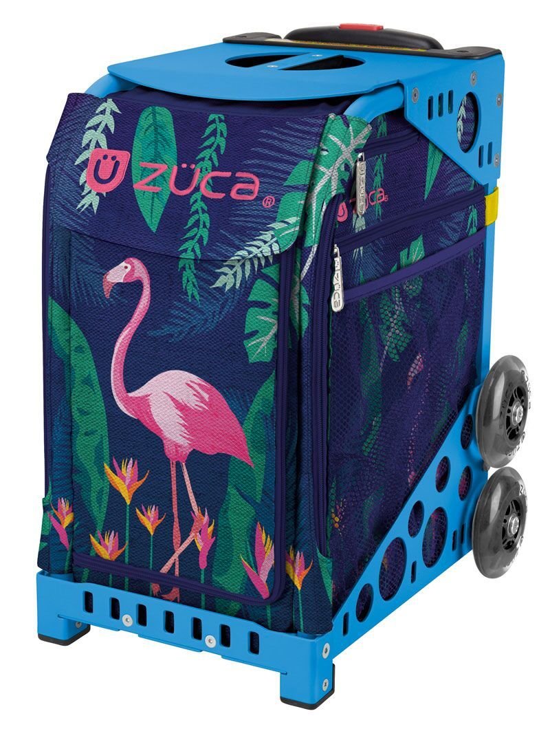 ZUCA Florida Flamingo Sport Insert Bag with Blue Frame & LED Flashing Wheels - Perfect for Skating, Travel & School Backpack Organization