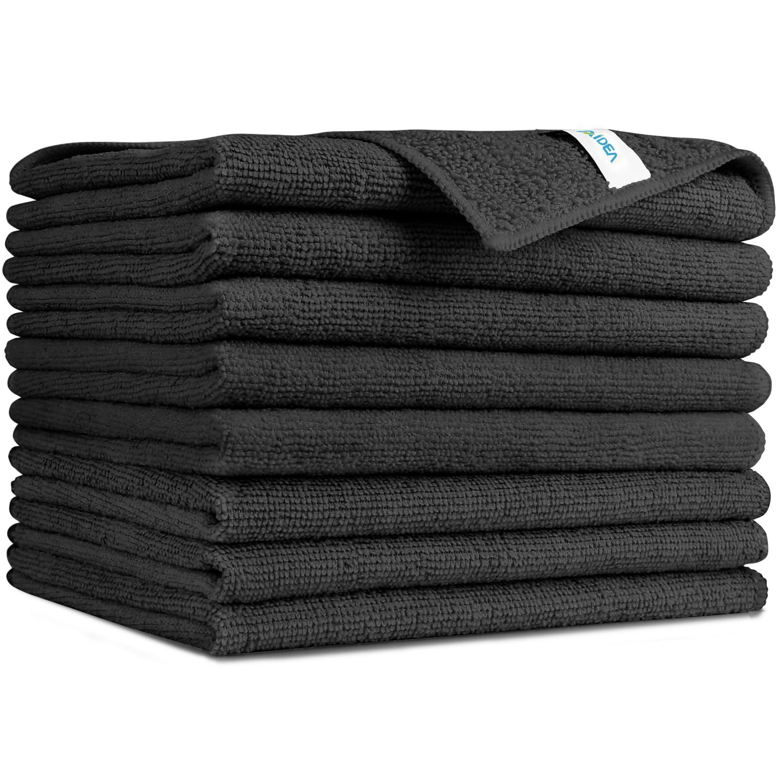 AIDEA 8-Pack Black Microfiber Cleaning Cloths - Ultra Soft, Highly Absorbent, Lint-Free & Streak-Free Cleaning Towels for Cars, Windows, Kitchen & Household Use (12x16 Inches) - Perfect for Car Detailing, Glass Cleaning & Dusting