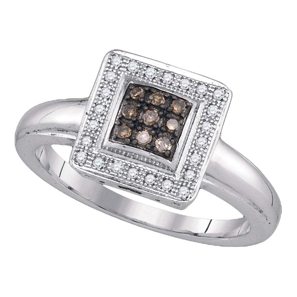 1/6 Cttw Sterling Silver Women's Round Brown Diamond Cluster Ring – Elegant & Durable Jewelry for Weddings, Anniversaries & Special Occasions