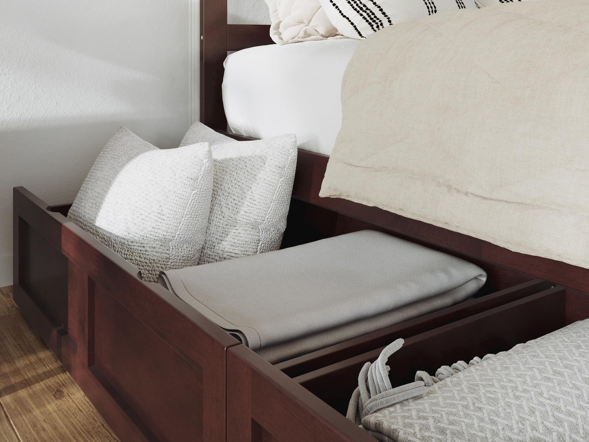 AFI Warren Full Platform Bed with Storage Drawers (Set of 2) and USB Charging Ports, Walnut Finish - Modern Bedroom Furniture for Small Spaces with Underbed Storage and Device Charging