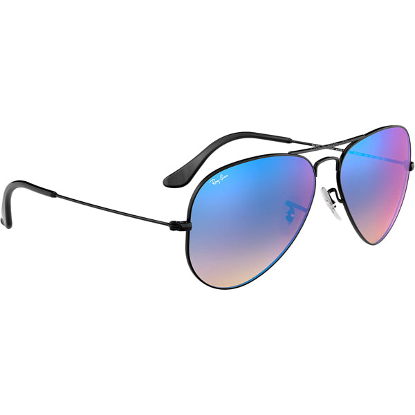 Aviator Sunglasses - Shiny Black Mirror Lens with Blue Gradient Flash for Men & Women - Perfect for Driving, Outdoor Sports & Fashion Accessories