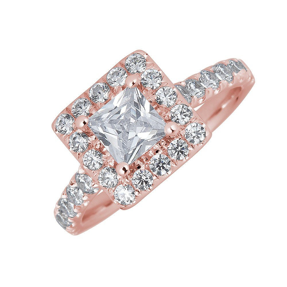 14KT Gold 1.50 CTW Diamond Square Halo Cathedral Engagement Ring for Women - Perfect Wedding, Proposal, Anniversary Gift