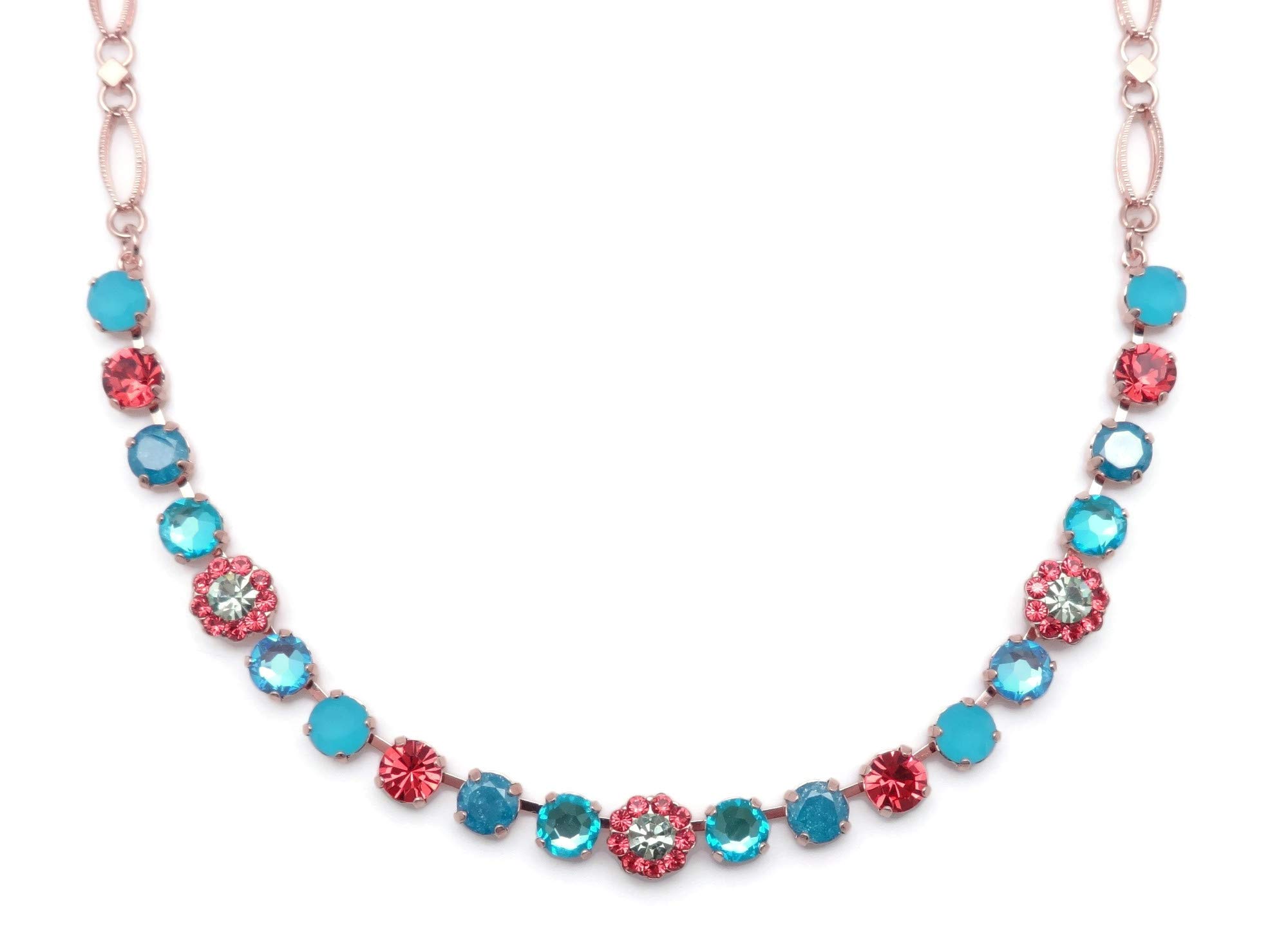 Mariana Bird of Paradise Rose Gold Tone Necklace with Aqua Pink Crystal Flower Mosaic Pendant - Elegant Bohemian Jewelry for Women, Perfect for Weddings, Parties & Special Occasions