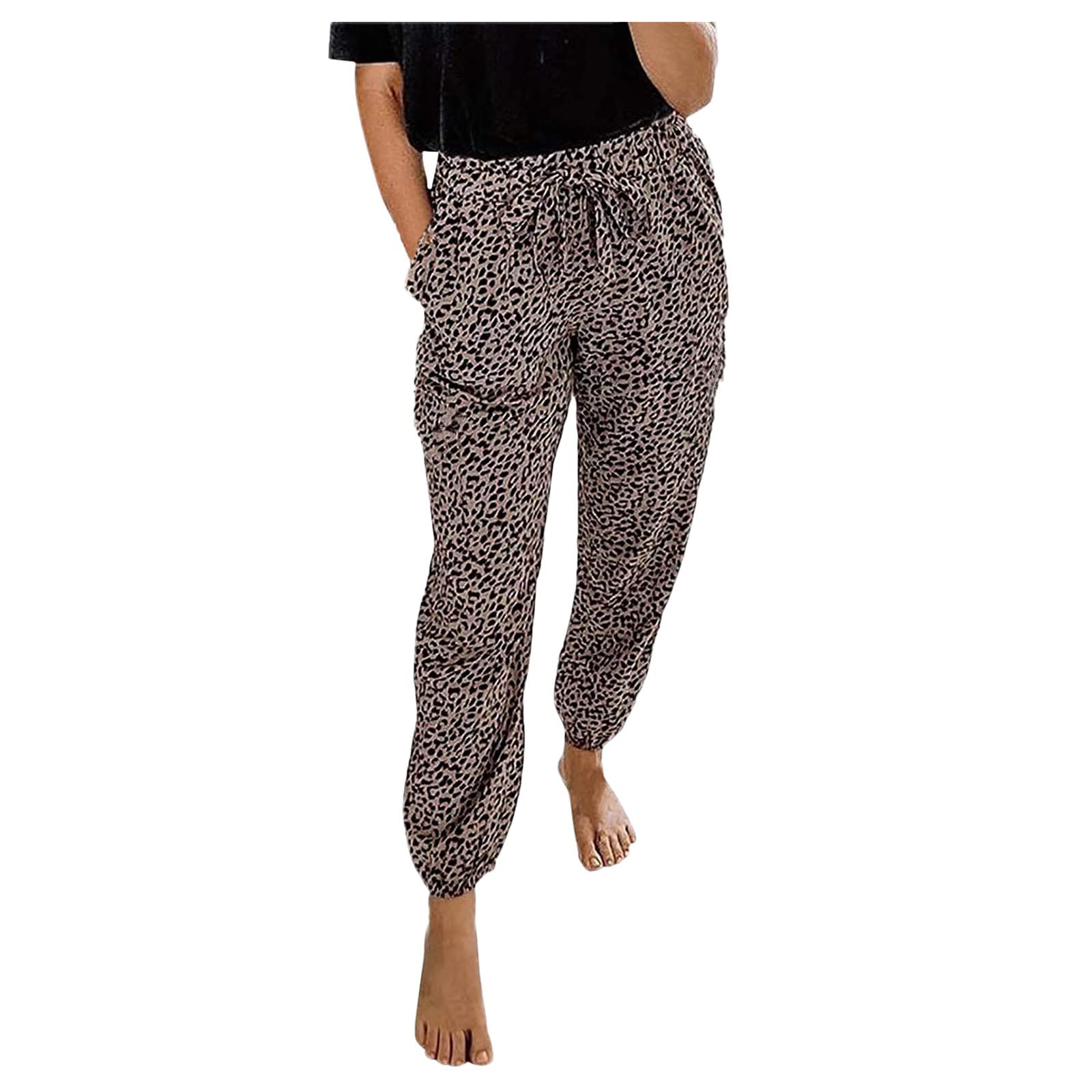LZYY Women's Athletic Summer Trousers - Casual Leopard Print Pants for Yoga, Running & Lounge Wear | Comfortable Workout Bottoms