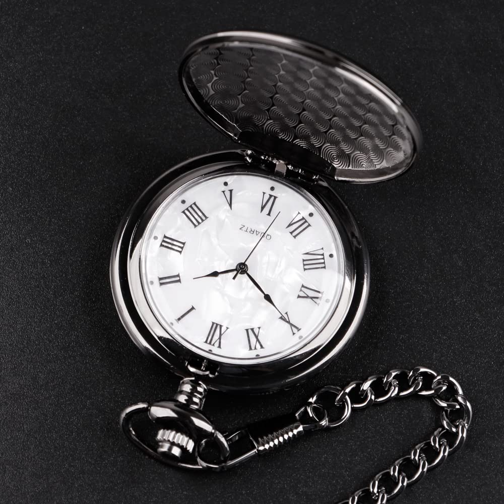 Customizable Smooth Pocket Watch for Men - Personalized Engraved Gift with Chain - Perfect for Father's Day, Weddings & Special Occasions