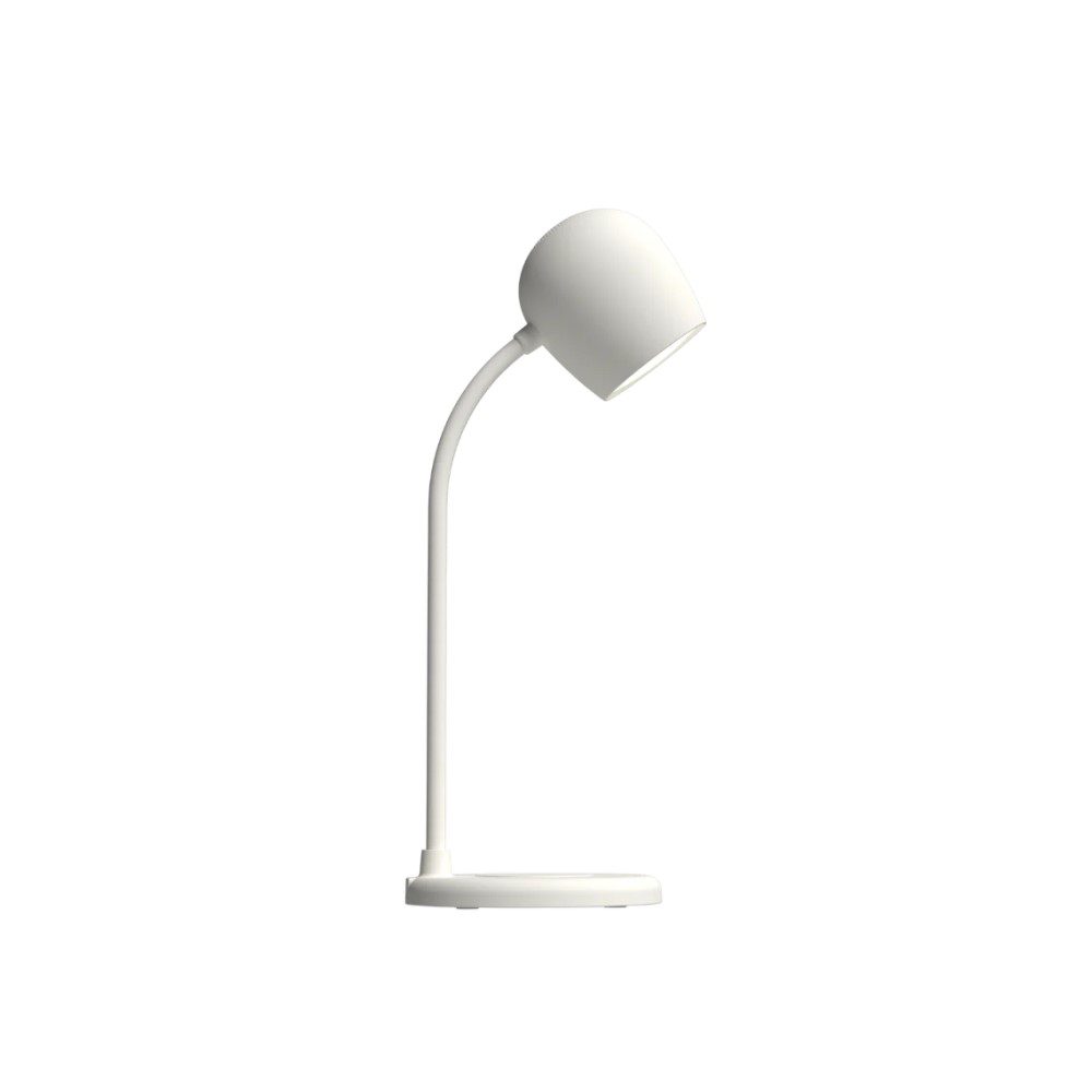 KREAFUNK Ellie Desk Lamp with Bluetooth Speaker & Wireless Charger - Modern LED Desk Light for Home Office, Bedroom, Dorm - White | Stylish & Functional Lighting for Work, Study, and Relaxation
