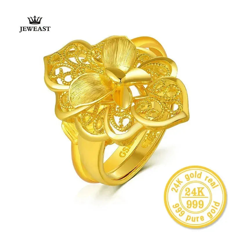 2023 New 24K Pure Yellow Gold Flower Charm Jewelry for Women - Romantic Wedding & Anniversary Gift - Elegant Fine Jewelry for Brides, Valentines Day & Special Occasions