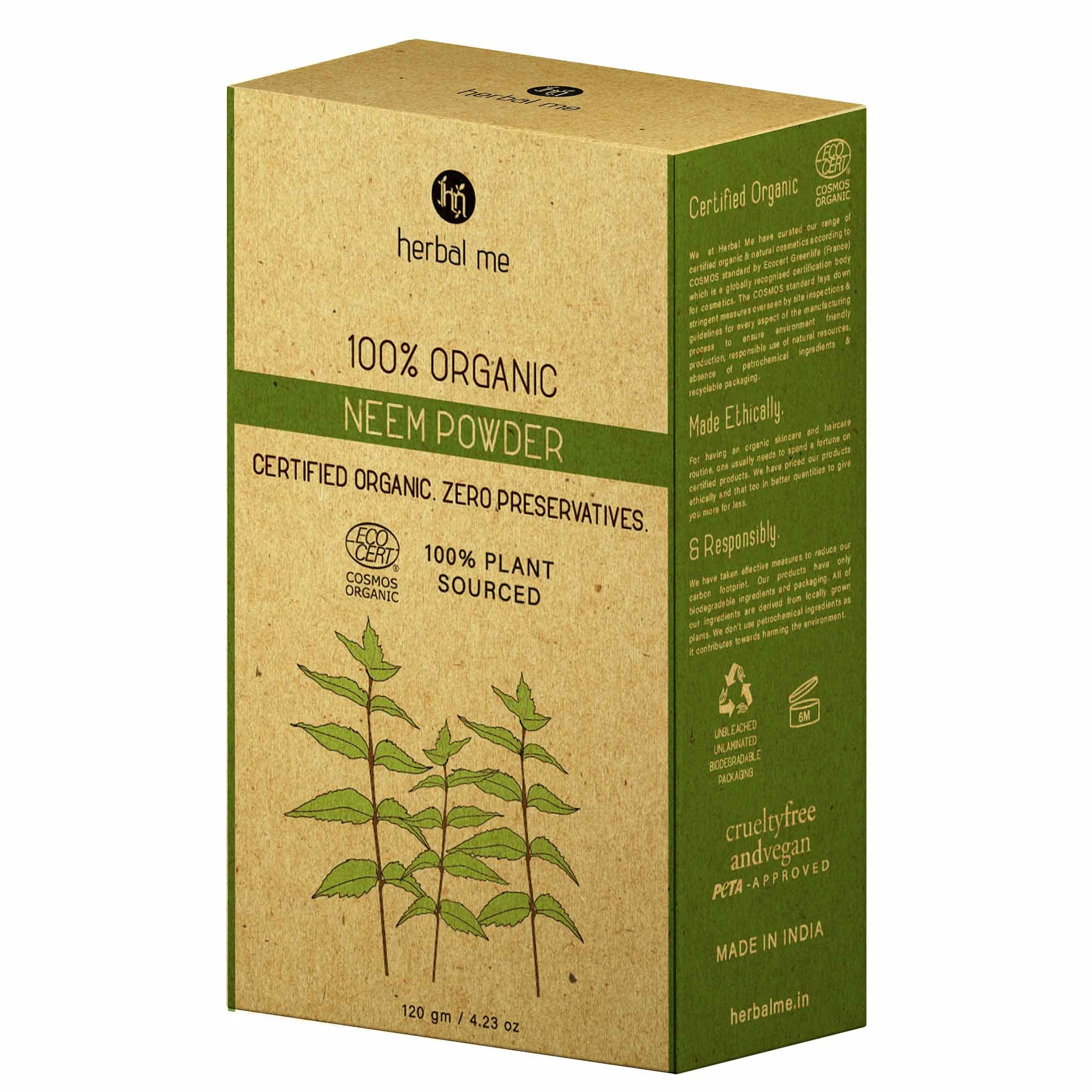 HM Herbal Me Certified 100% Organic Neem Powder for Hair - Deep Cleansing Treatment & Softening Solution (120g) | Natural Scalp Care & Dandruff Relief for Healthy Hair Growth