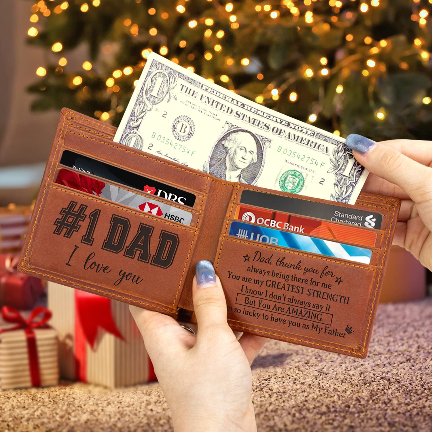 Personalized Leather Wallet for Men - Engraved Gift for Dad, Birthday, Christmas & Father's Day - Premium Mens Wallet with Custom Engraving (Perfect for Everyday Use & Special Occasions)