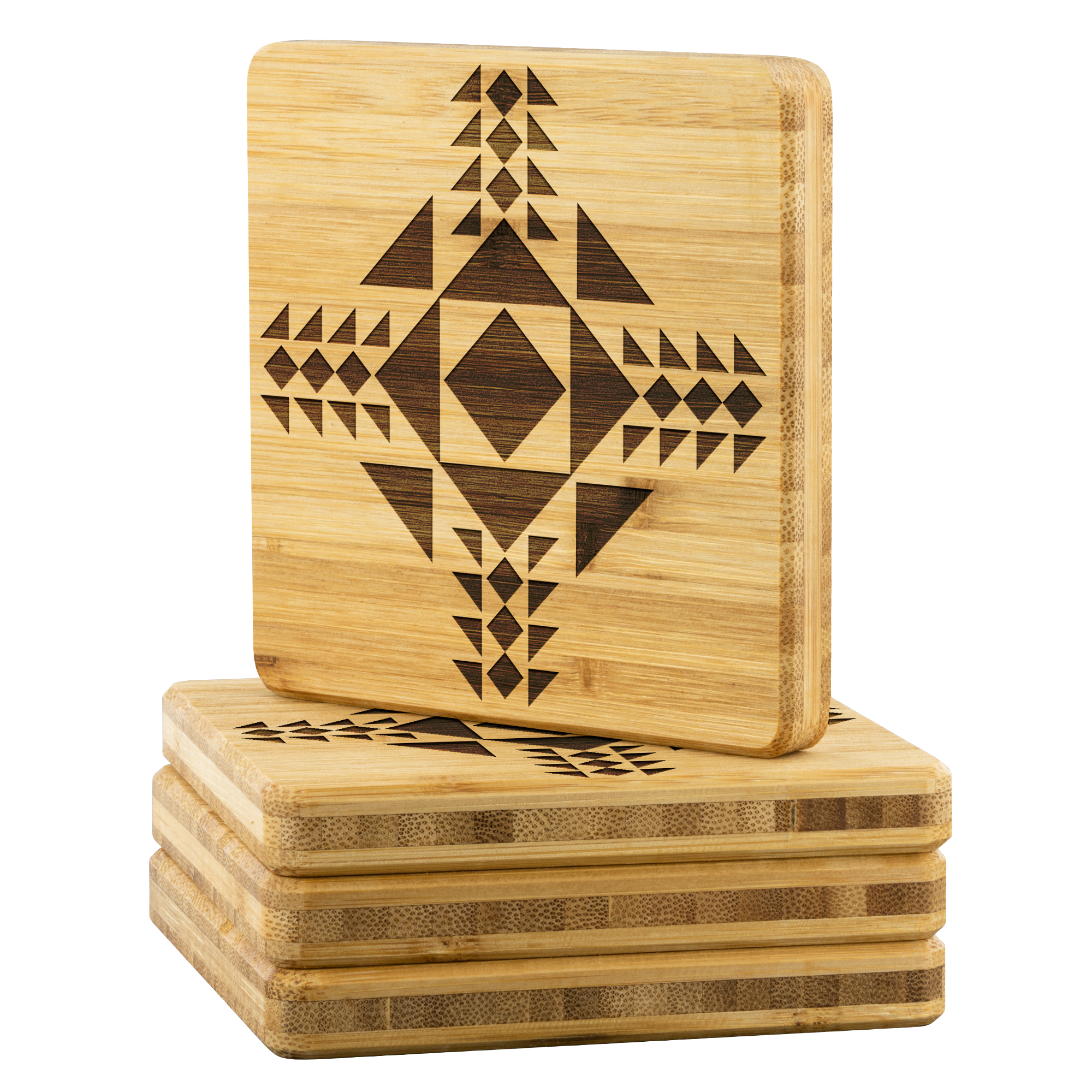 4-Piece Wooden Coasters Set - Southwestern Style Drink Coasters for Home Decor - Perfect Housewarming & Christmas Gifts for Coffee Table, Dining Table, and Bar Use