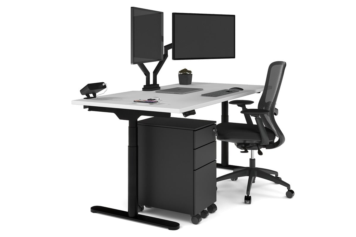 Flexi Premium Height Adjustable Single Workstation Desk - 1600L x 800W with Cable Management Scallop | Ergonomic Standing Desk for Home Office & Workspace