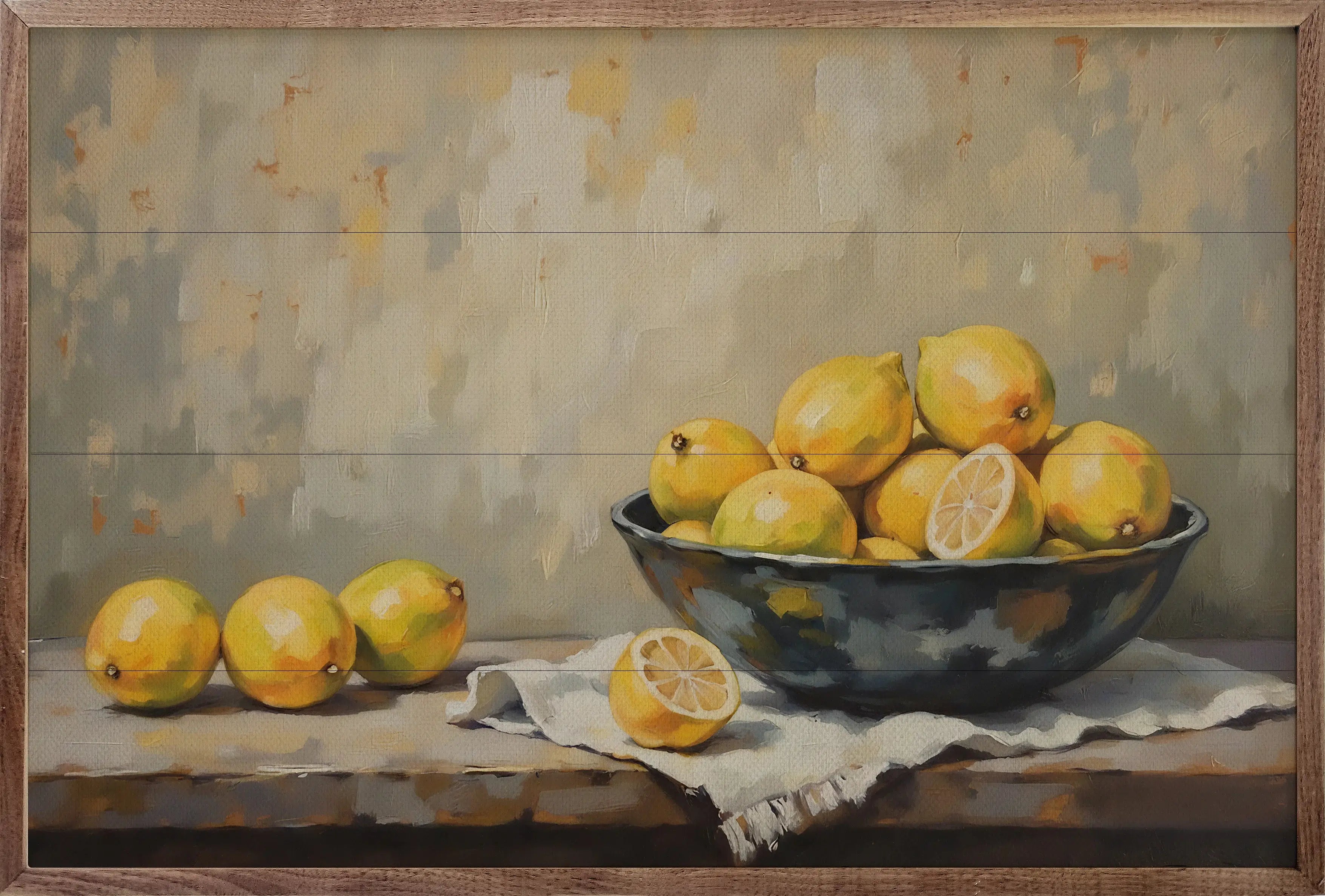 Bowl of Lemons Wood Framed Print - Vibrant Kitchen Wall Art Decor for Dining Room, Cafe & Farmhouse Style Homes