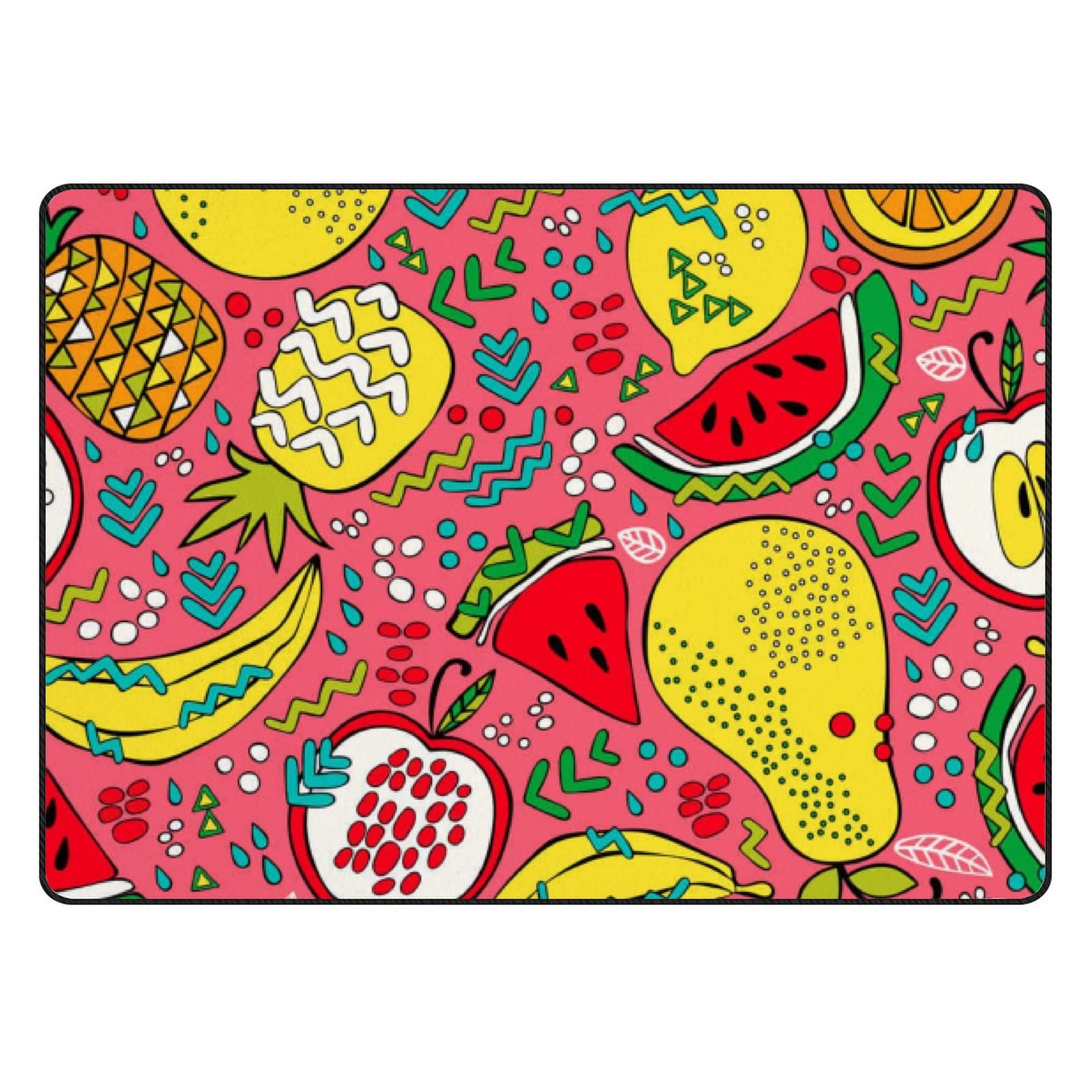 Non-Slip Watermelon & Pear Print Large Area Rug 63x48in - Soft Floor Carpet for Living Room, Bedroom, Nursery, Playroom & Yoga Space | Home Decor & Kids Safe