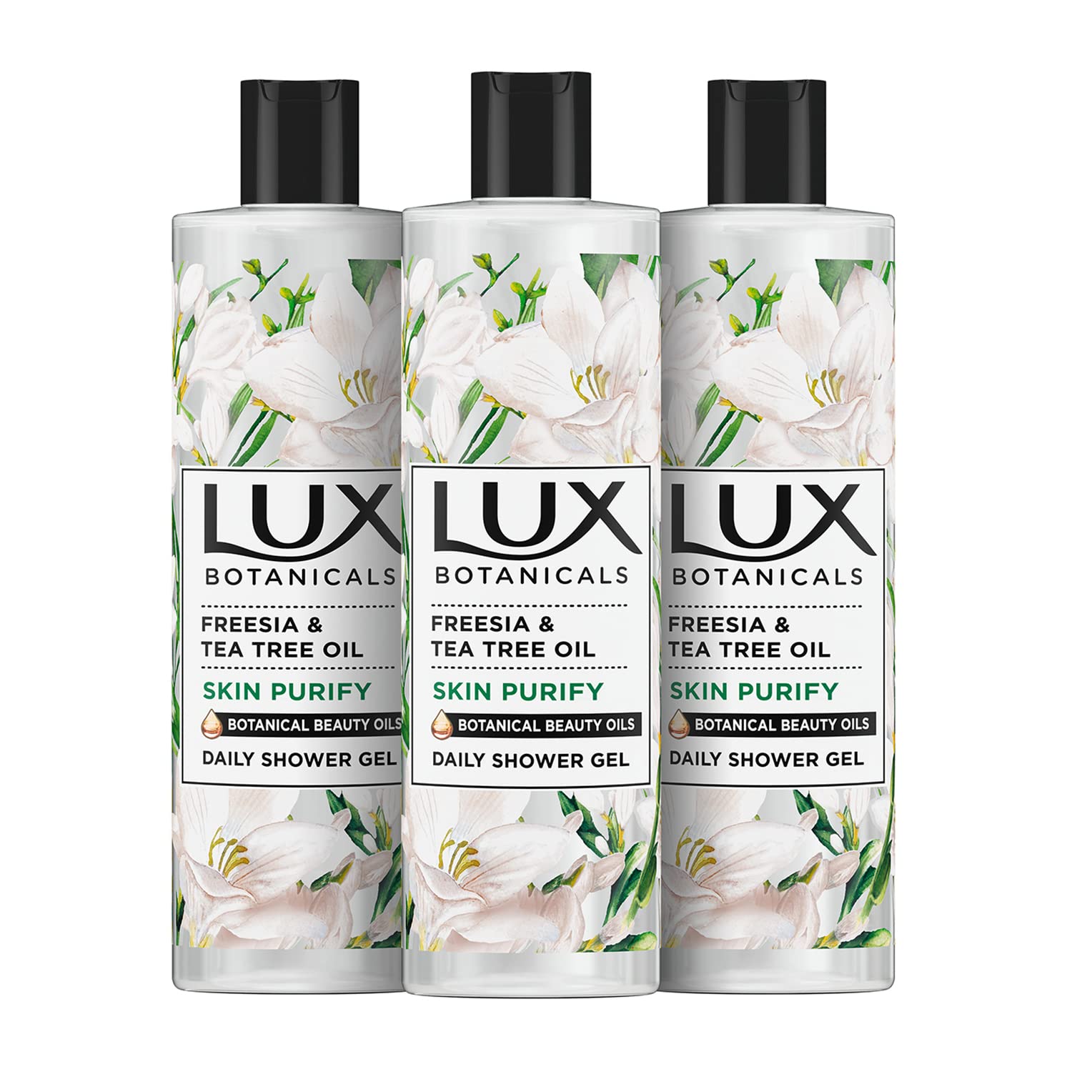 **Lux Botanicals Natural Body Wash - 94% Natural Origin, Freesia & Tea Tree Oil Scent, 3x 500ml for Daily Shower, Fresh & Radiant Skin | Ideal for Sensitive Skin & Aromatherapy Relaxation**