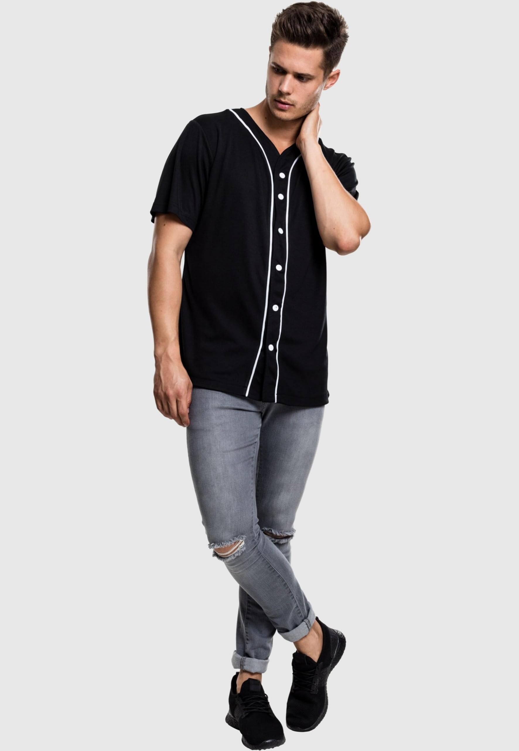 Men's Baseball Mesh Jersey - Black & White - Size Large - Breathable & Lightweight for Sports & Casual Wear