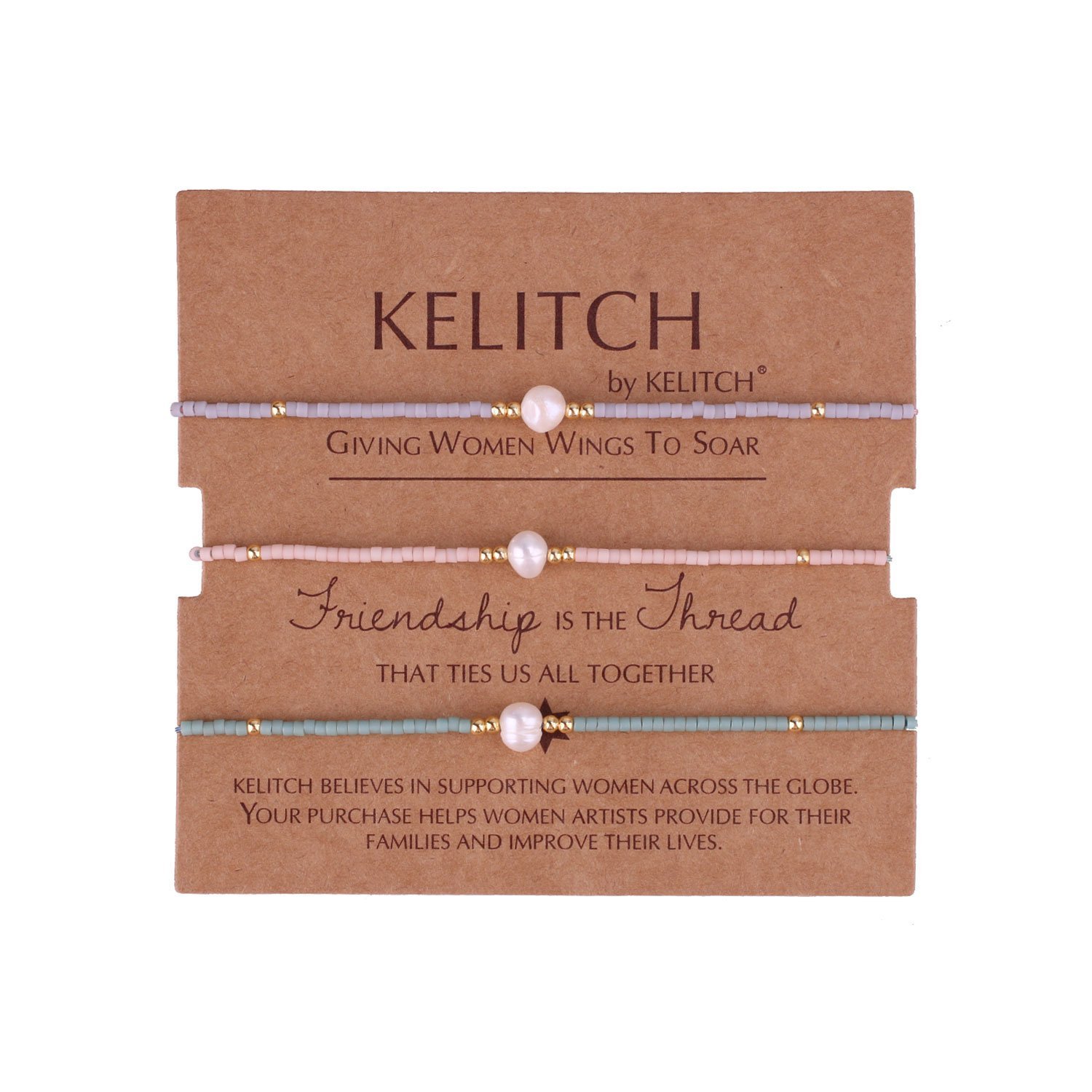 KELITCH 3-Pack Natural Pearl Bracelets for Women - Dainty Thin Rope Friendship Bracelets, Handmade Stackable Charm Bracelet Set - Perfect for Everyday Wear, Gifts & Layering Jewelry