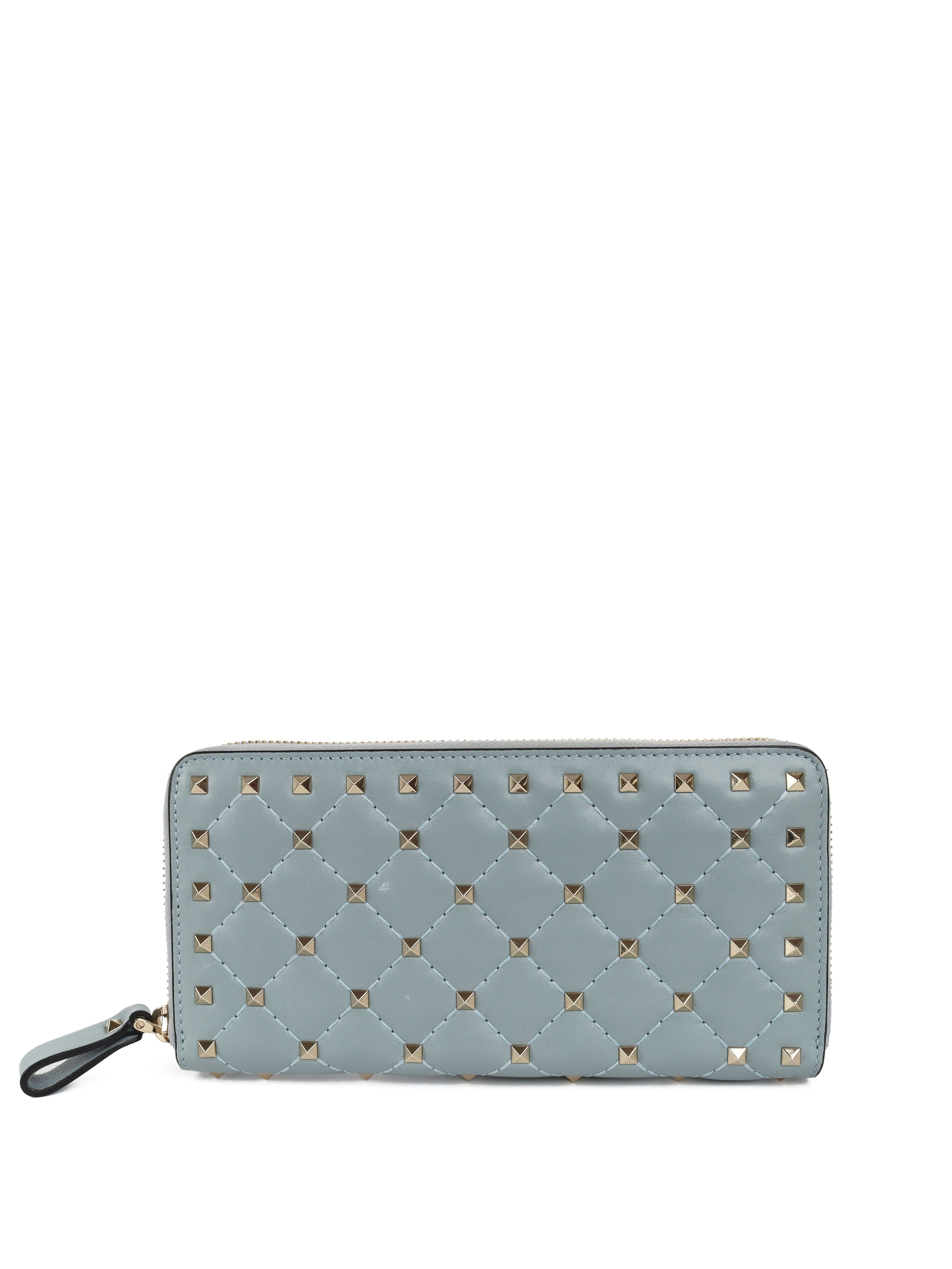 Valentino Blue Rockstud Spike Leather Wallet for Women | Designer Luxury Wallet with Studs | Perfect for Parties, Gifts & Everyday Use