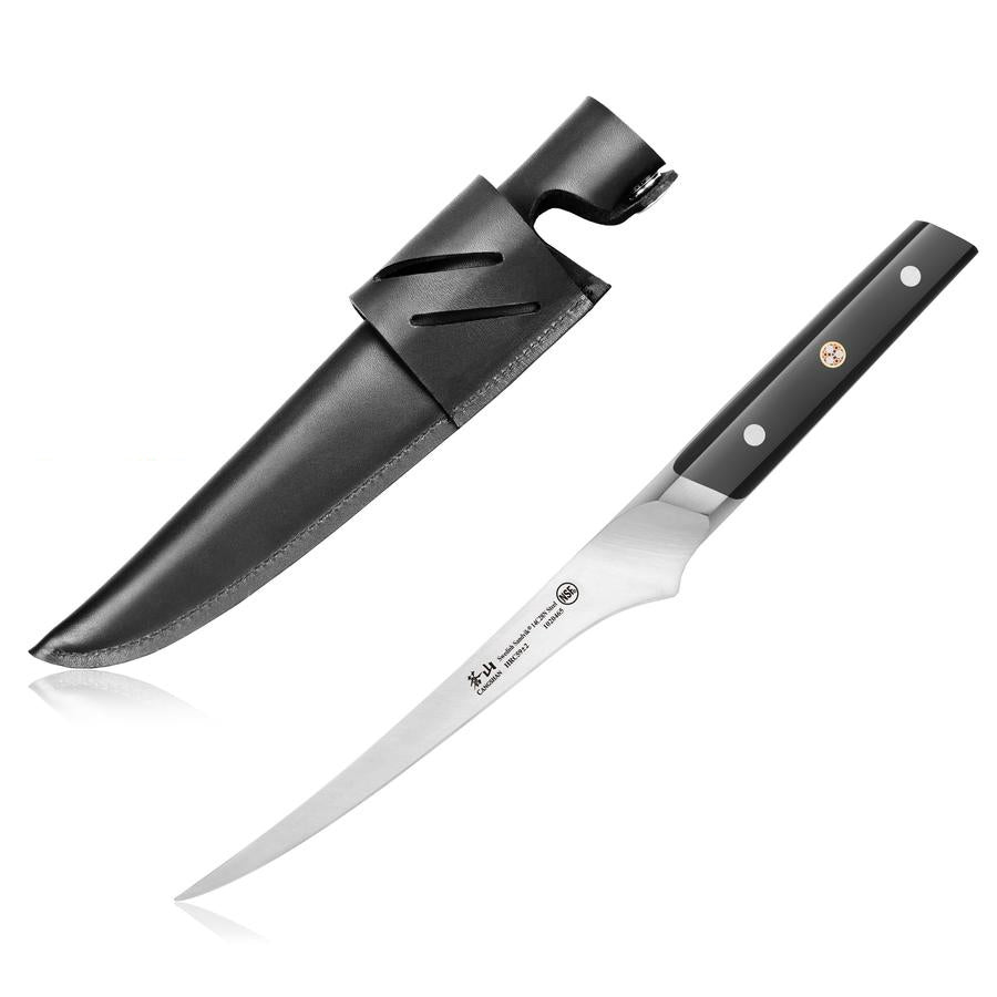 Cangshan TC Series 7-Inch Fillet Knife with Leather Sheath - High Carbon German Steel - Professional Kitchen Knife for Fish, Meat & Poultry - Perfect for Home Chefs, Camping & Outdoor Cooking