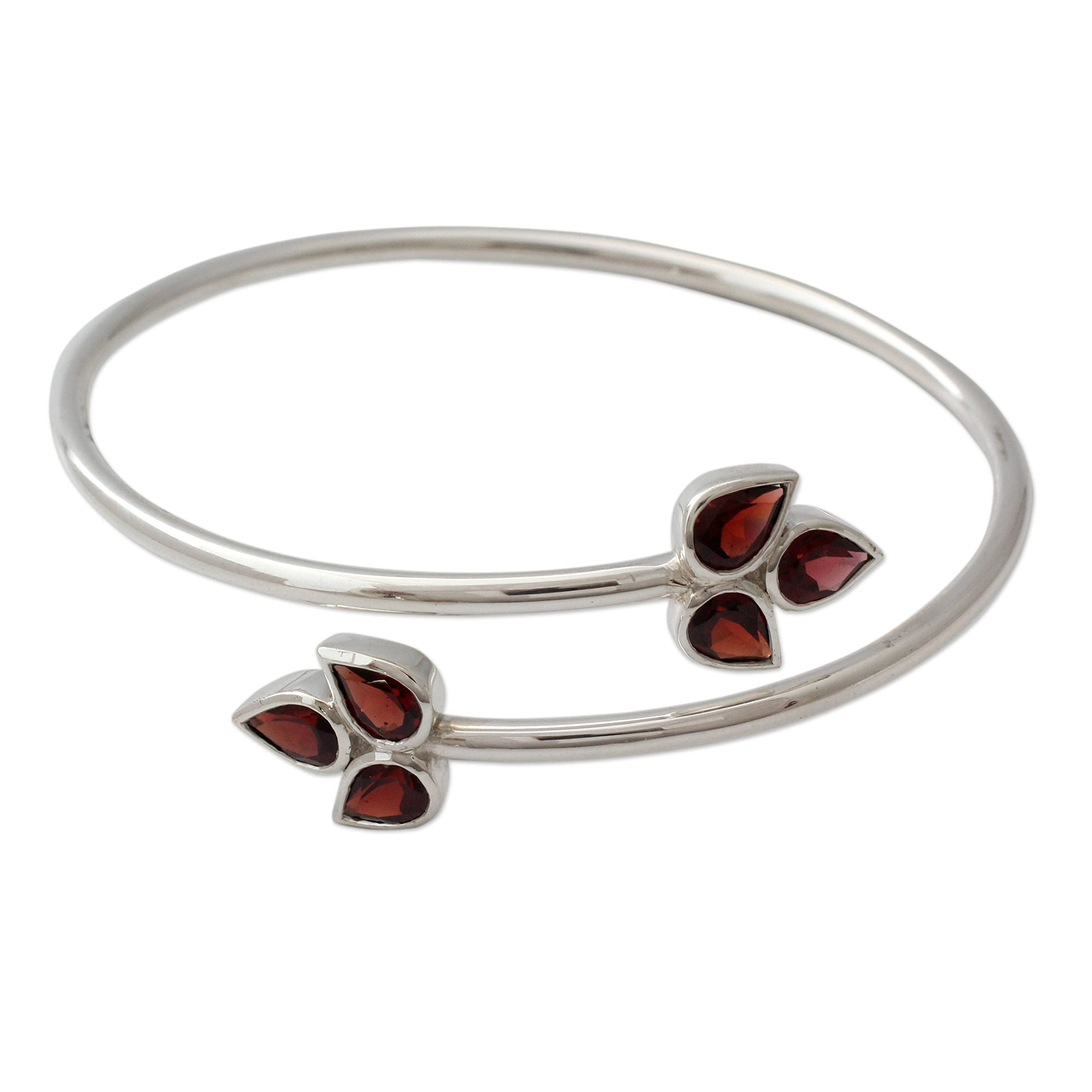 925 Sterling Silver Garnet Bangle Bracelet - January Birthstone Jewelry for Women | Red Ivy Bolo Bracelet | Wedding, Engagement, Promise Gift | Bridesmaid & Love Bracelet | Perfect for Anniversaries, Valentine's Day & Special Occasions