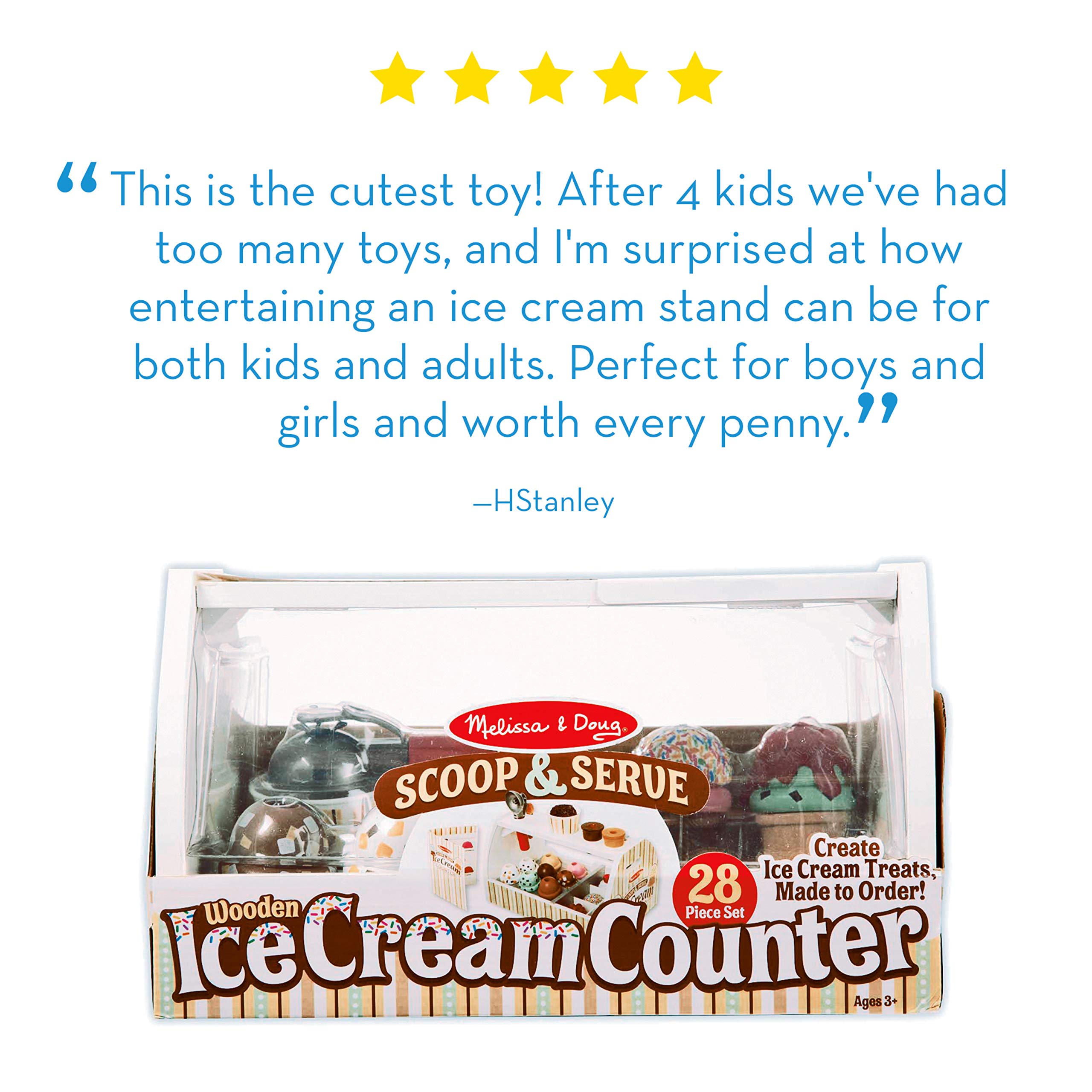 Melissa & Doug Wooden Ice Cream Play Set - 28-Piece Pretend Scoop & Serve Counter with Play Food & Accessories - Kids Pretend Play Ice Cream Shop Toy for Ages 3+ - Perfect for Role Play, Birthday Gifts & Preschool Learning Activities
