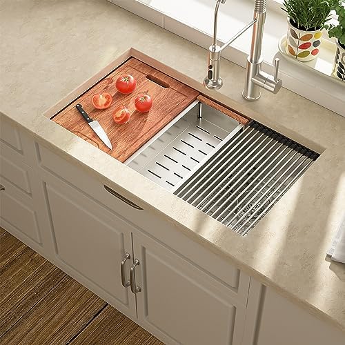 Lordear 30 Inch Undermount Double Bowl Kitchen Sink - 16 Gauge Stainless Steel 60/40 Low Divide Design with Ledge Workstation & Accessories - Perfect for Food Prep, Dishwashing & Modern Kitchen Renovations