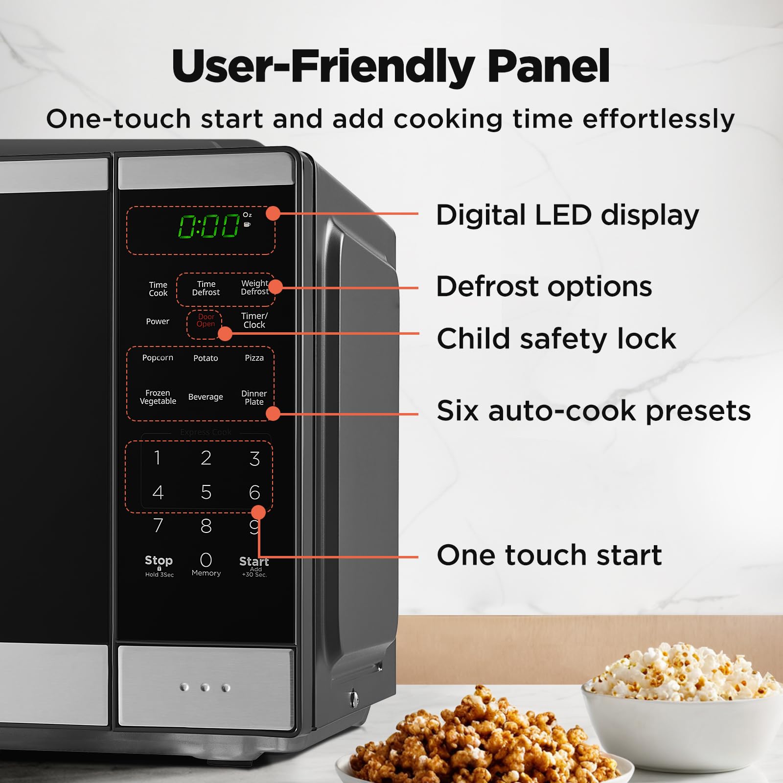 BLACK+DECKER 0.9 Cu Ft Countertop Microwave Oven with 6 Auto Menus, Child Safety Lock & Memory Function - 900W, 10 Power Levels, Digital Display & One-Touch Start - Perfect for Small Kitchens, Dorms & Office Break Rooms