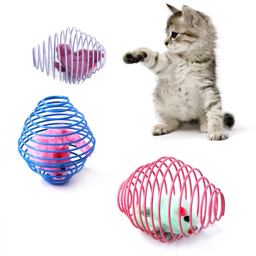 LIZHOUMIL Cat Toys - Interactive Spring Balls with Plush Rats, Rolling Caged Balls for Cats, Elastic Stress Relief Pet Toys (Random Colors) - Perfect for Indoor Play, Exercise, and Anxiety Relief for Kittens