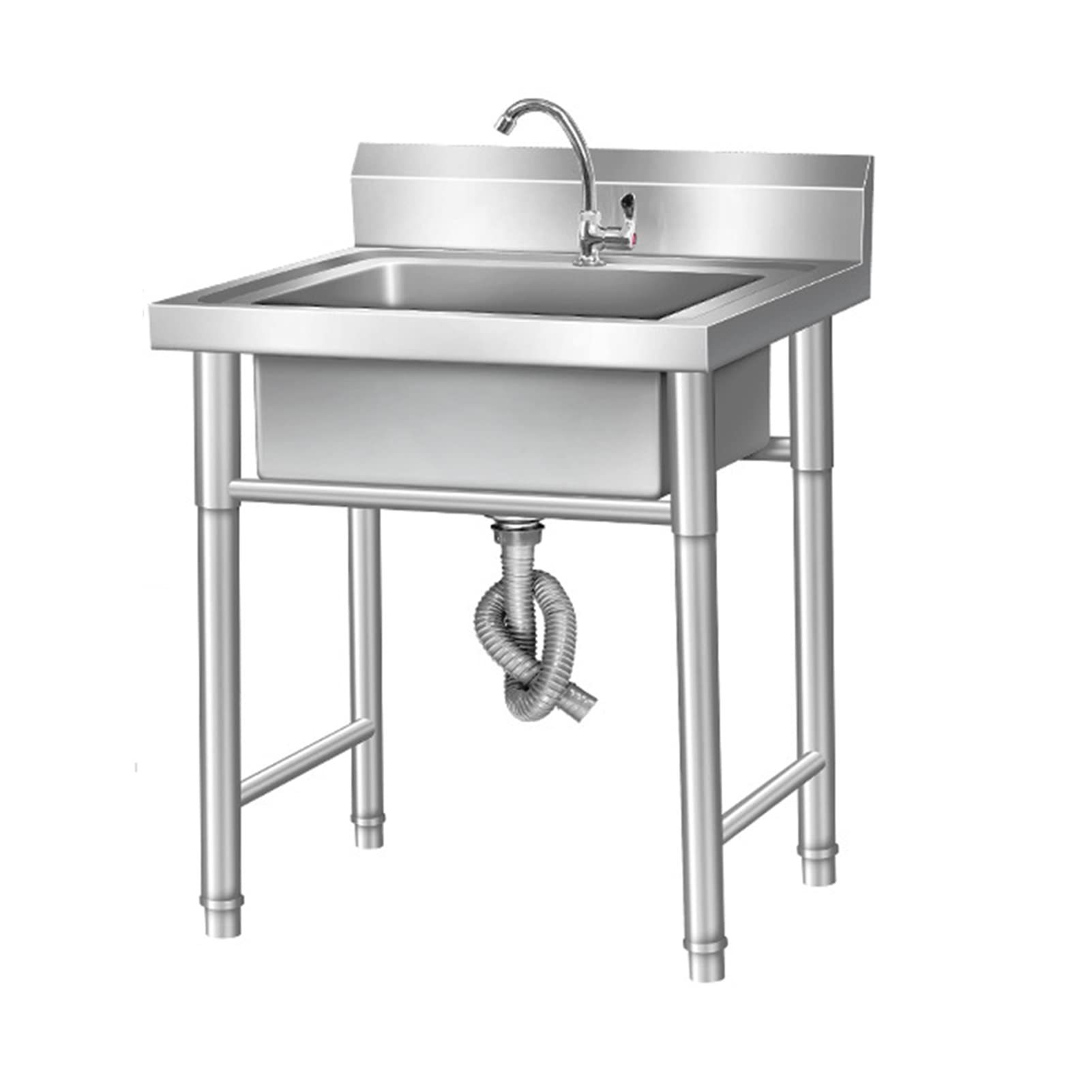 Stainless Steel Freestanding Kitchen Sink with Faucet - Single Bowl Commercial Restaurant Sink for Washing - Perfect for Home Kitchens, Bars & Food Service Areas