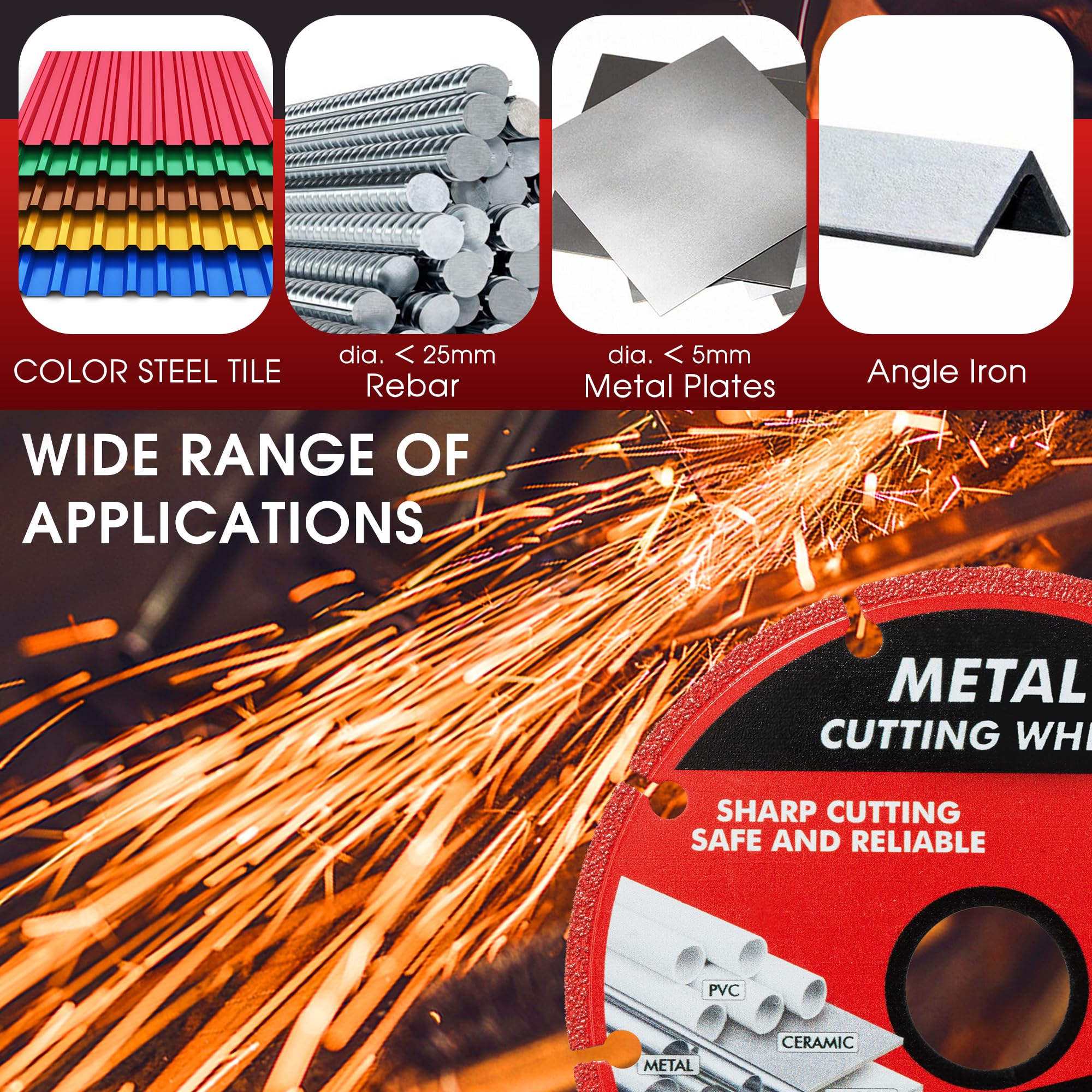 4.5 Inch Diamond Cutting Wheel for Metal - 3 Pack Heavy Duty Angle Grinder Disc with 5000+ Cuts for Rebar, Steel, Iron & Stainless Steel - Perfect for Metal Fabrication, Construction & DIY Projects