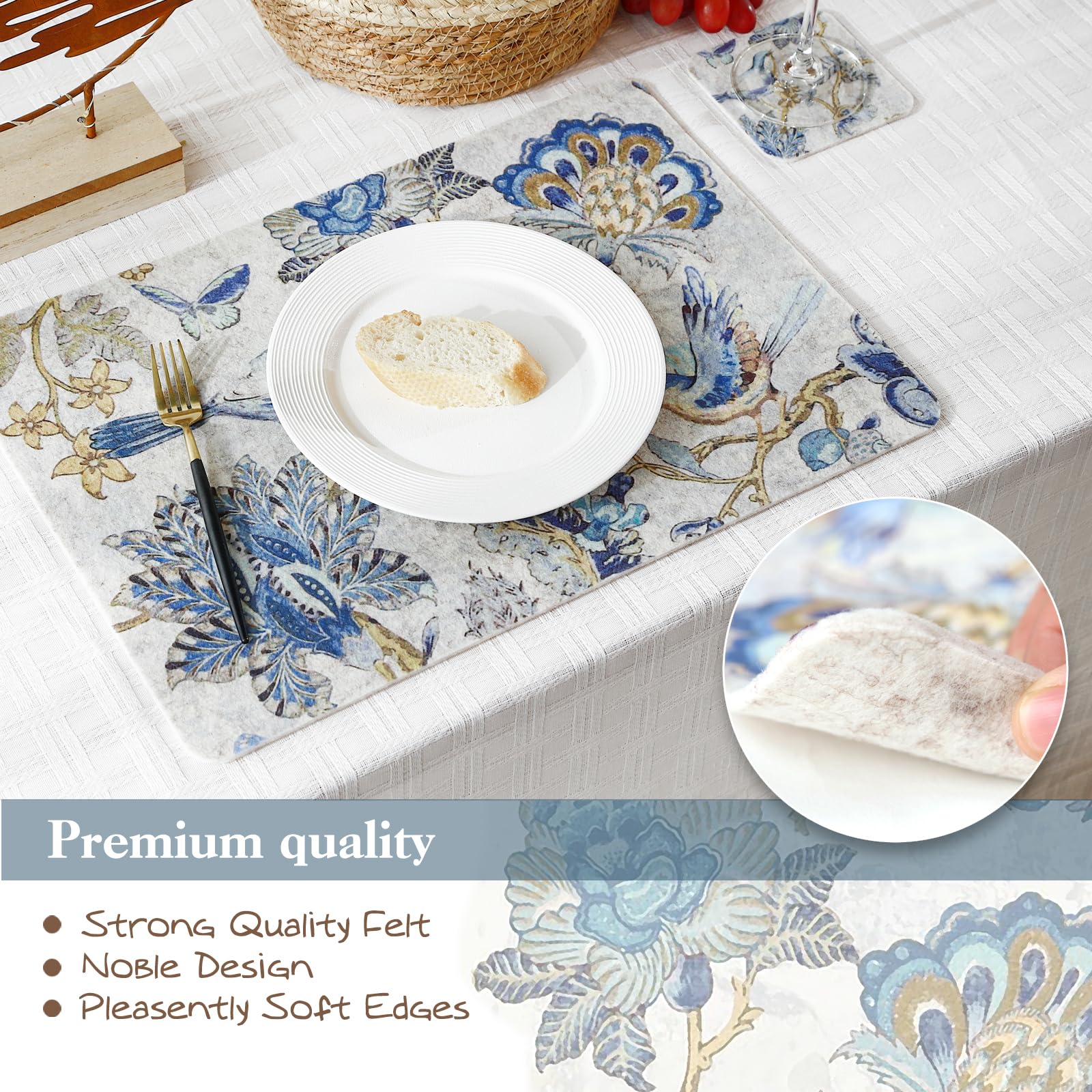 Premium Felt Placemats Set of 6 - Heat Resistant Table Mats for Dining, Kitchen & Home Decor - 17