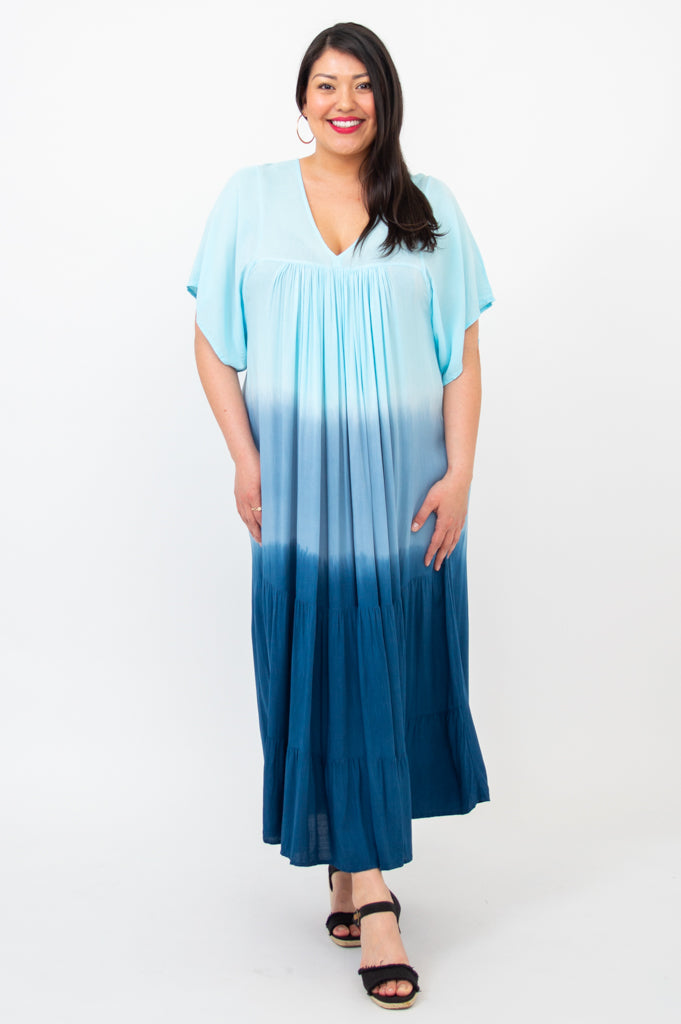 Turquoise Dip Dye Empress Dress - Elegant Boho Maxi Dress for Women | Perfect for Beach Vacations, Summer Weddings & Boho Chic Outfits